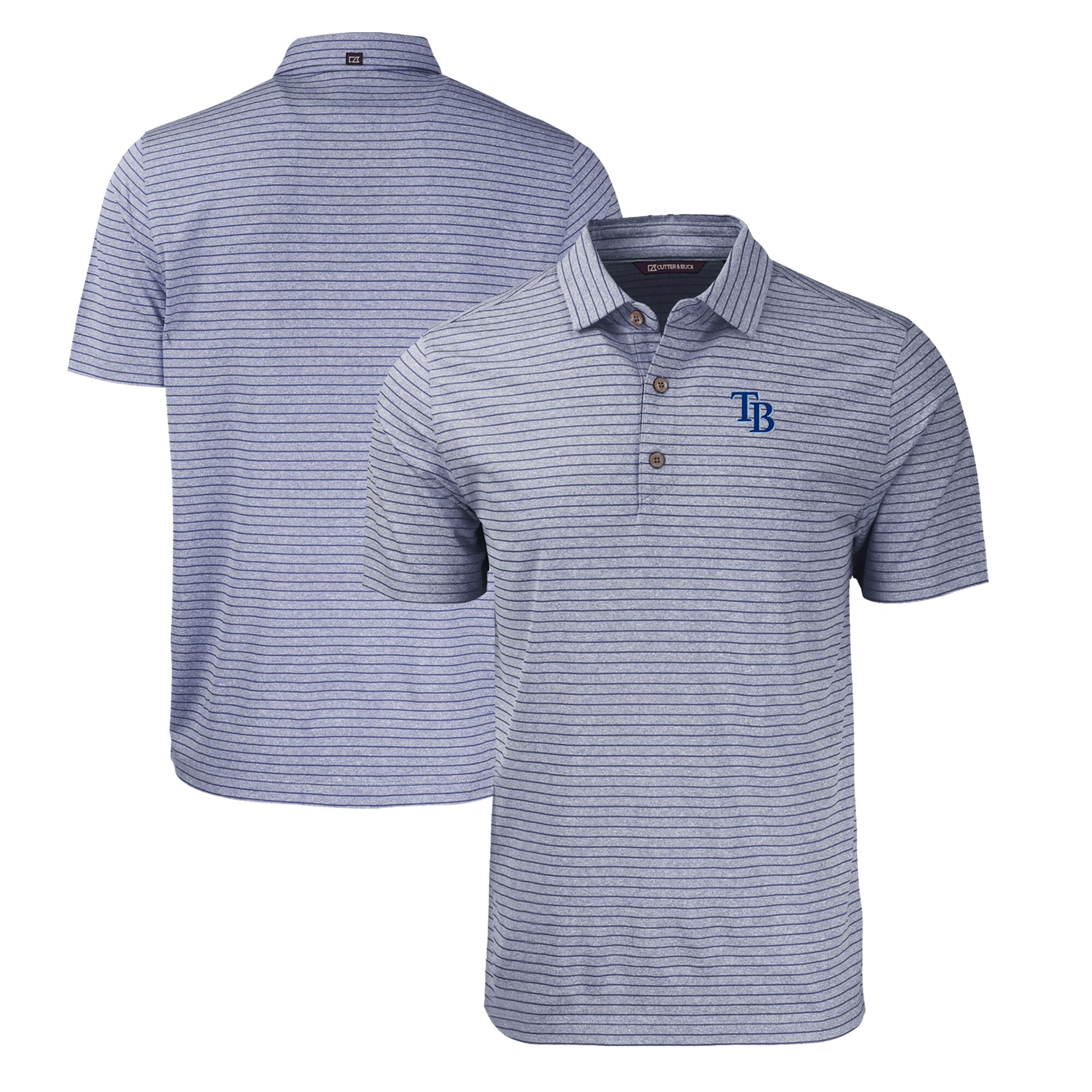 Men's Tampa Bay Rays  Cutter & Buck Heather Navy Forge Eco Heathered Stripe Stretch Recycled Polo