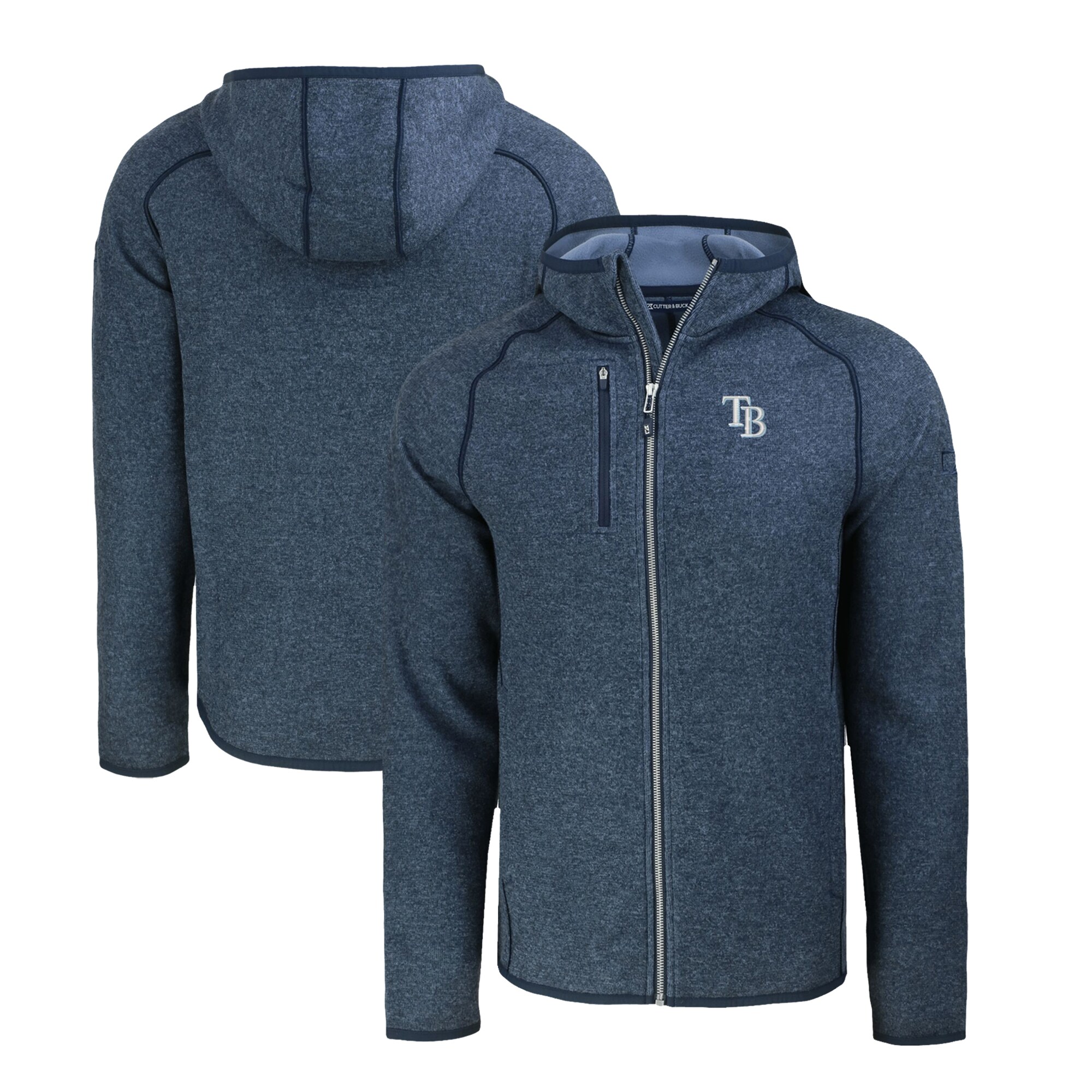 Men's Tampa Bay Rays  Cutter & Buck Heather Navy Mainsail Full-Zip Hooded Jacket