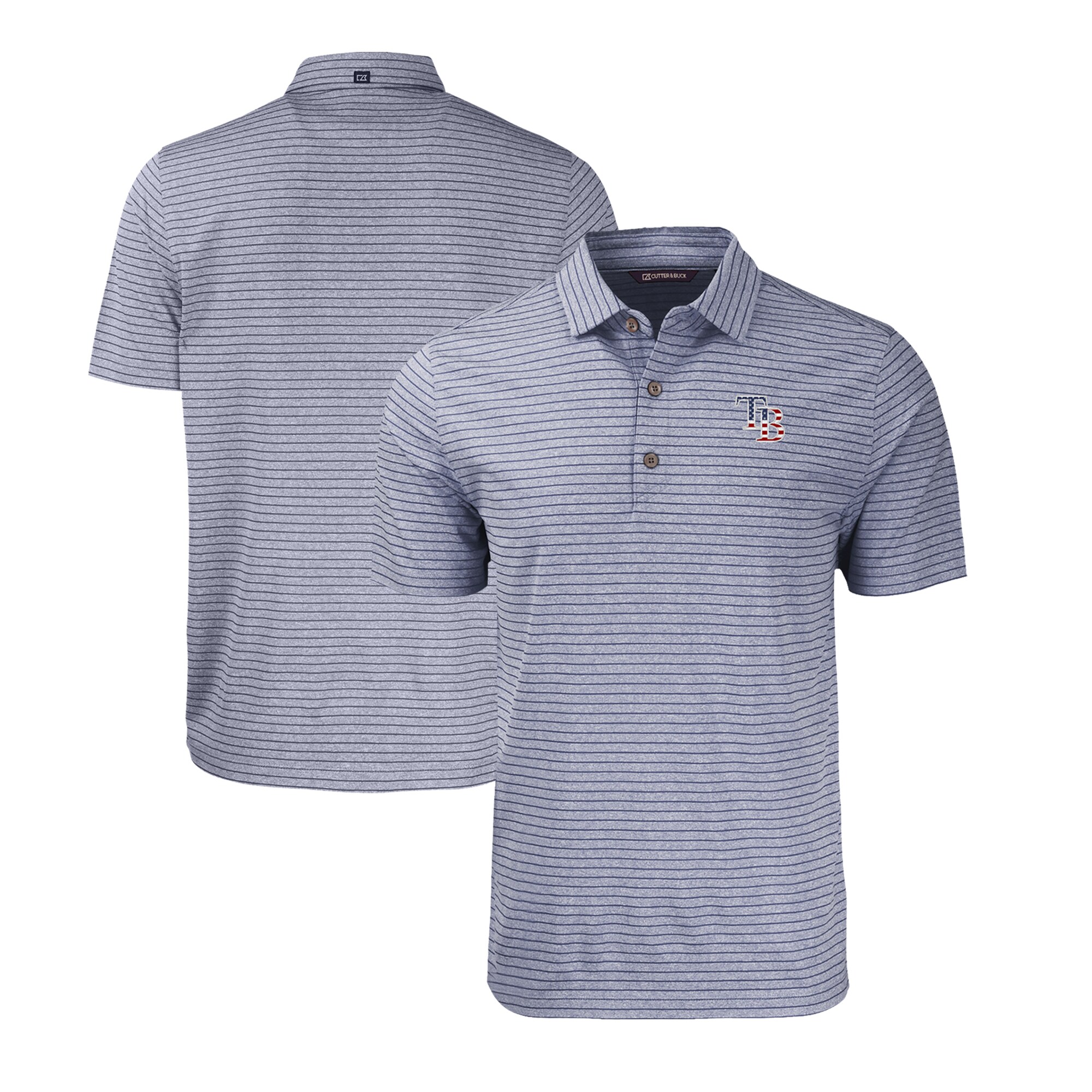 Men's Tampa Bay Rays  Cutter & Buck Heather Navy Stars & Stripes Big & Tall Forge Eco Heather Stripe Stretch Recycled Polo