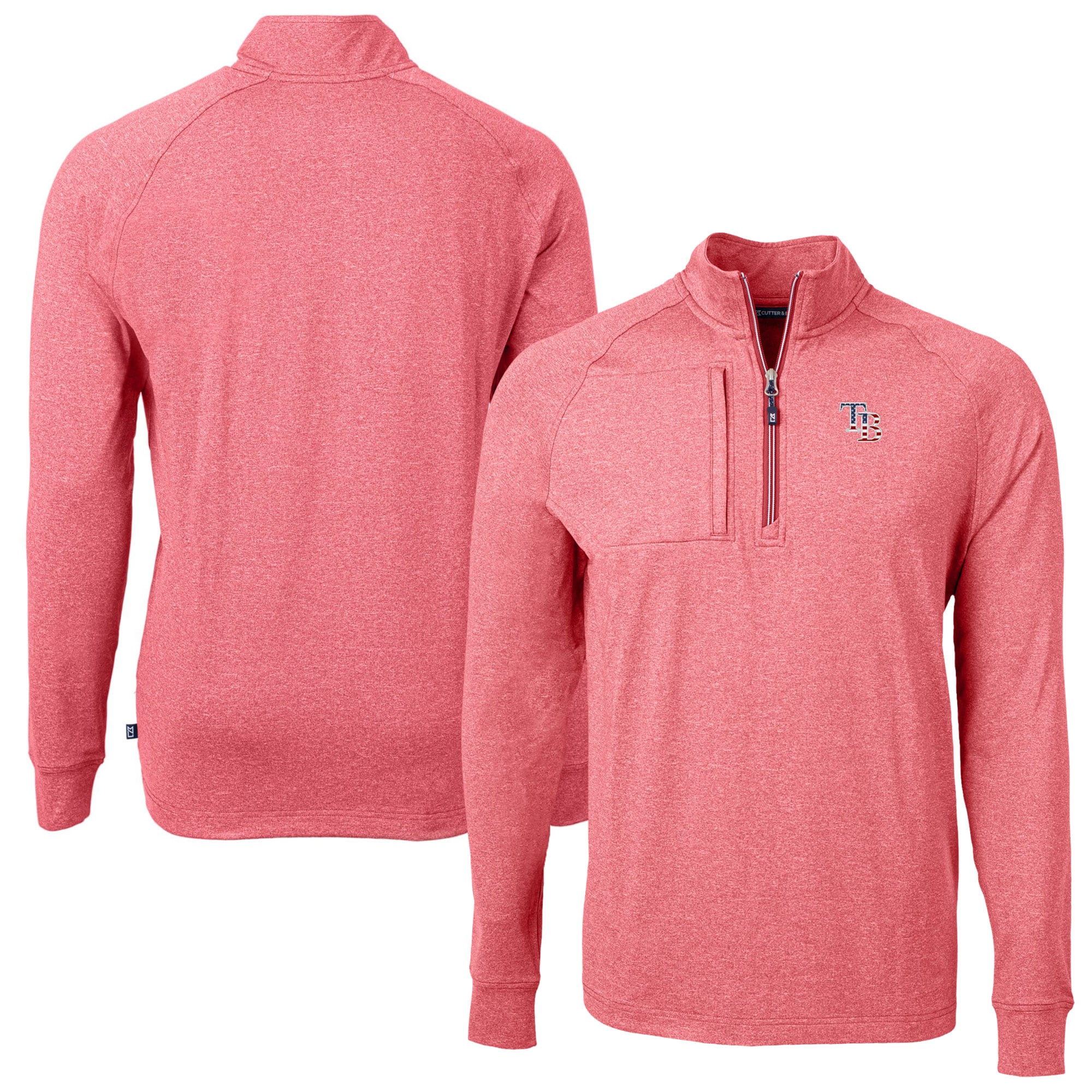 Men's Tampa Bay Rays  Cutter & Buck Heather Red Americana Logo Big & Tall Adapt Eco Knit Stretch Recycled Quarter-Zip Pullover Top