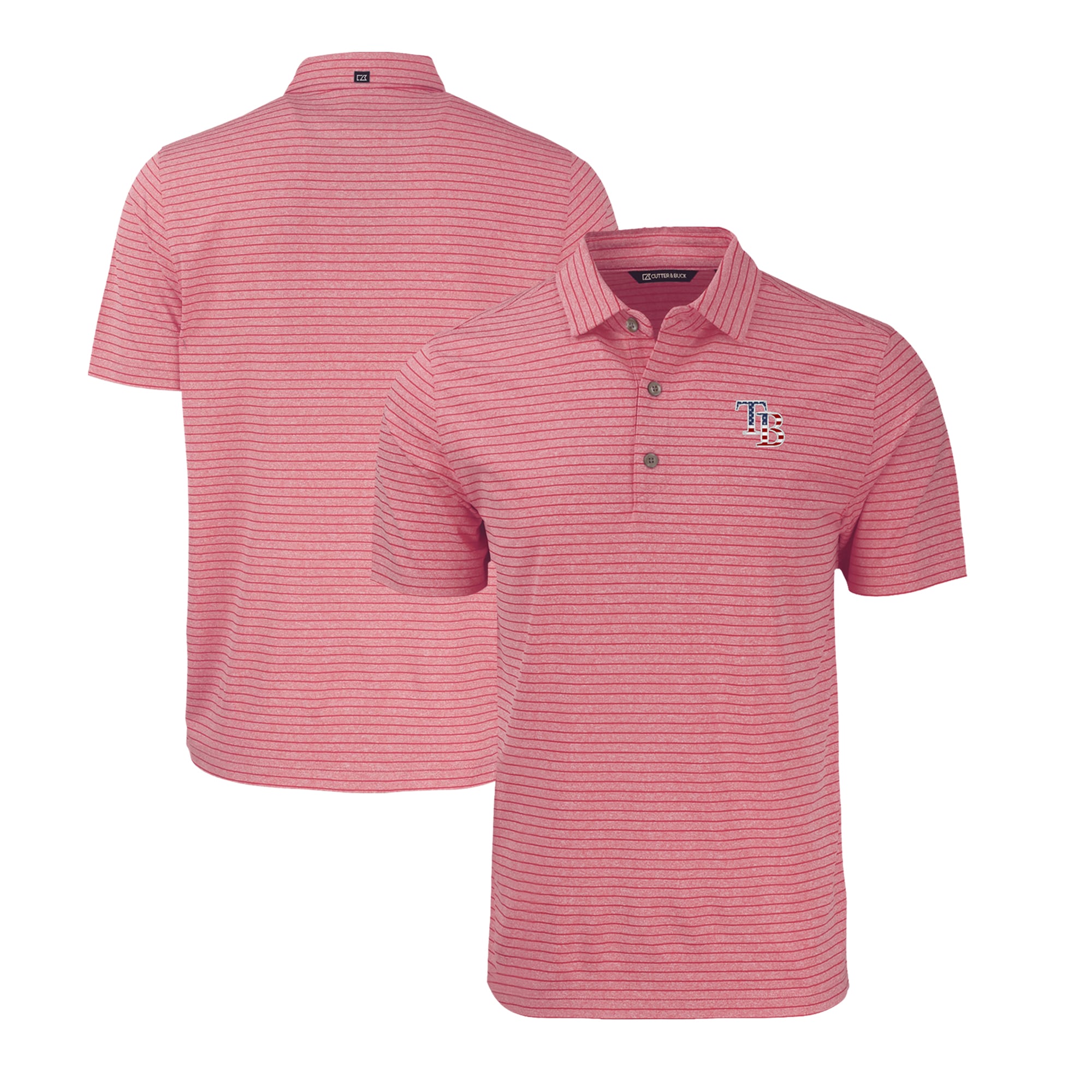 Men's Tampa Bay Rays  Cutter & Buck Heather Red Stars & Stripes Big & Tall Forge Eco Heather Stripe Stretch Recycled Polo