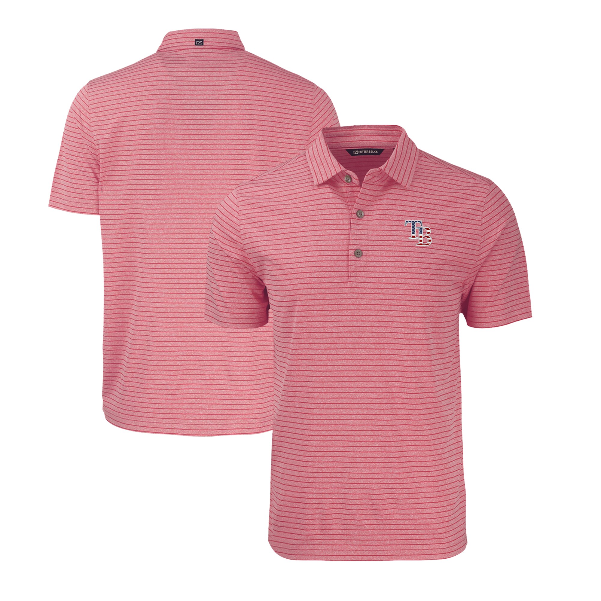 Men's Tampa Bay Rays  Cutter & Buck Heather Red Stars & Stripes Forge Eco Heather Stripe Stretch Recycled Polo