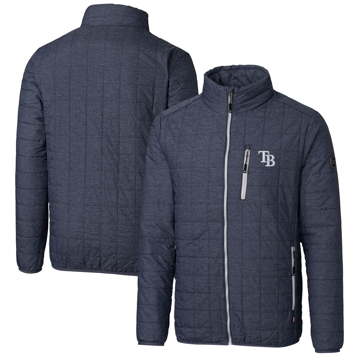 Men's Tampa Bay Rays Cutter & Buck Heathered Navy Big & Tall Rainier Full-Zip Puffer Jacket