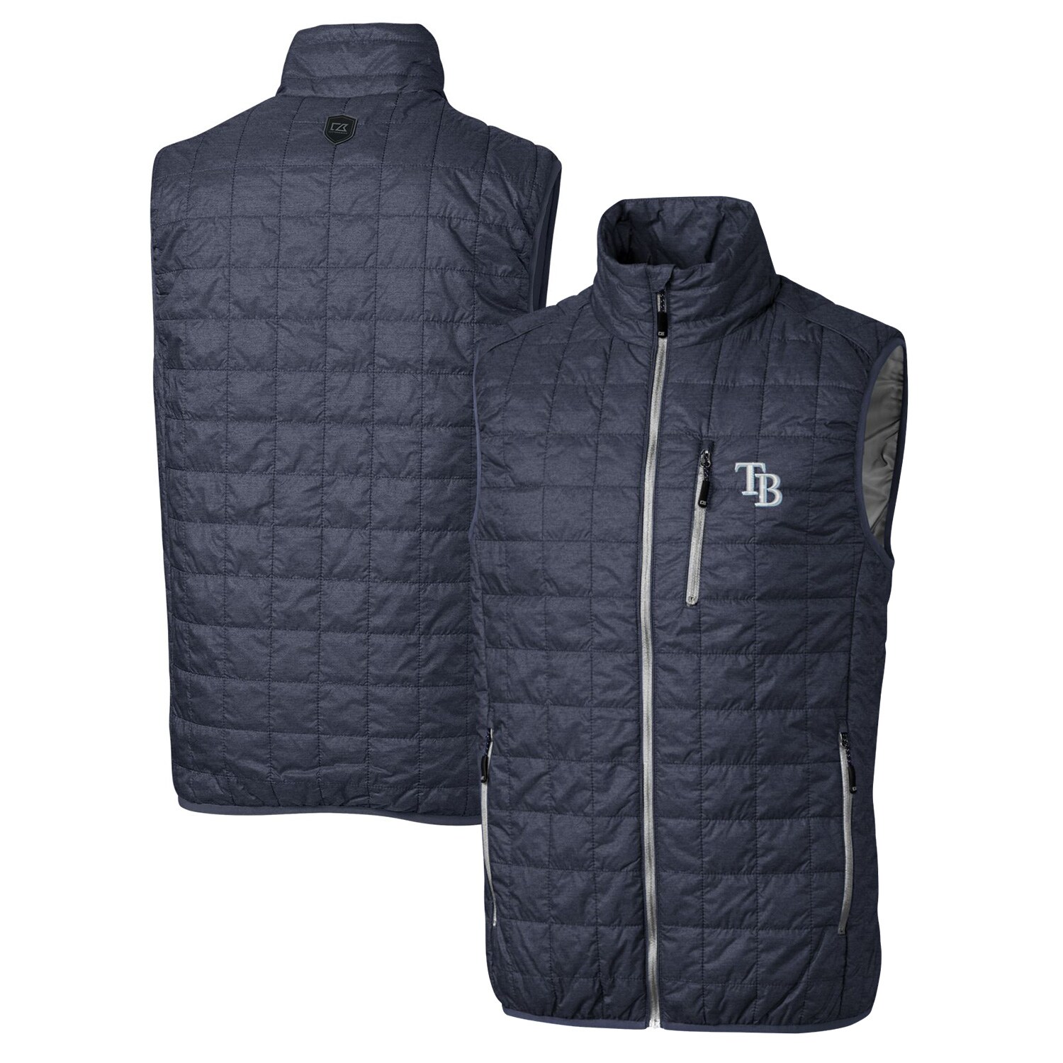 Men's Tampa Bay Rays Cutter & Buck Heathered Navy Rainier Full-Zip Puffer Vest