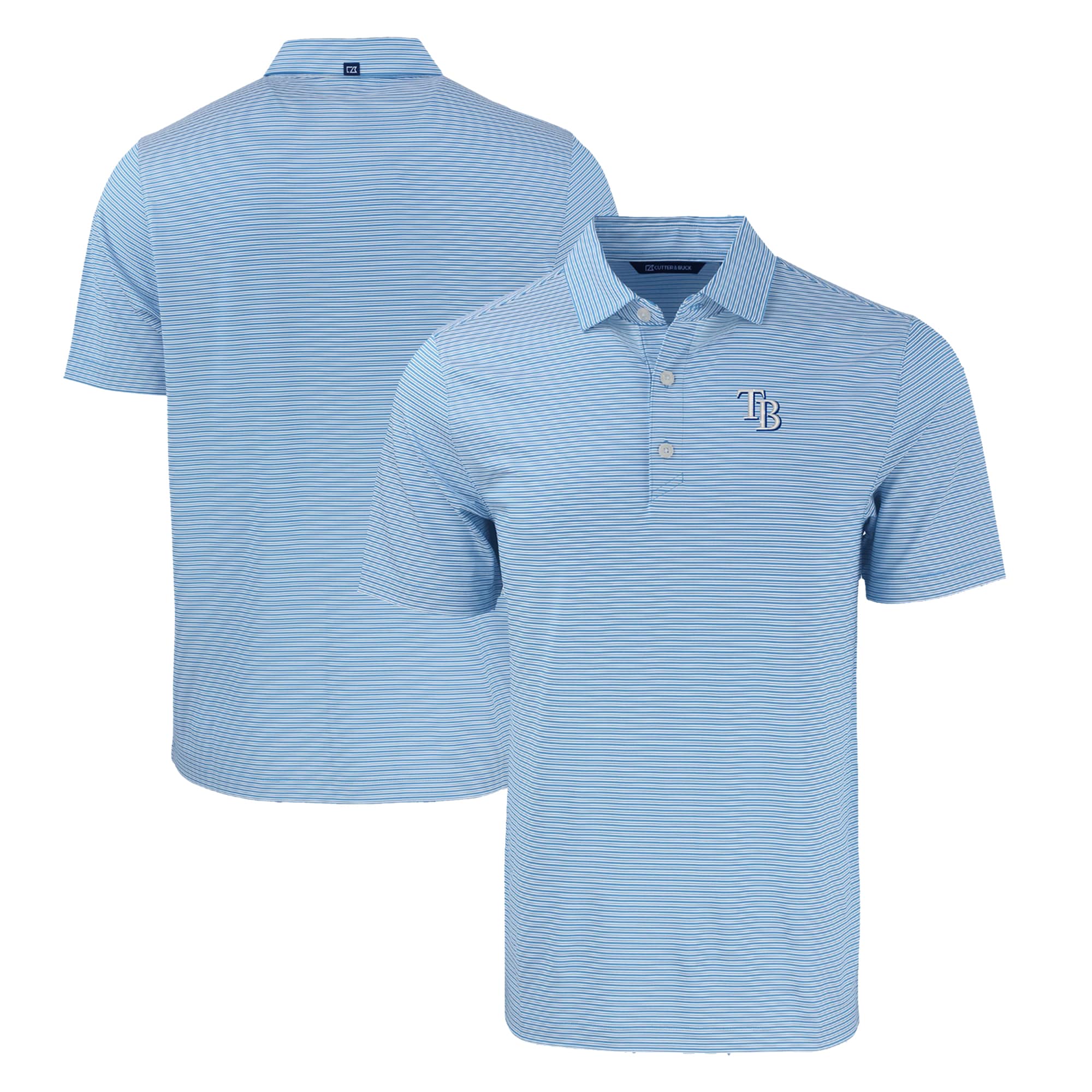 Men's Tampa Bay Rays  Cutter & Buck Light Blue/White Forge Eco Double Stripe Stretch Recycled Polo