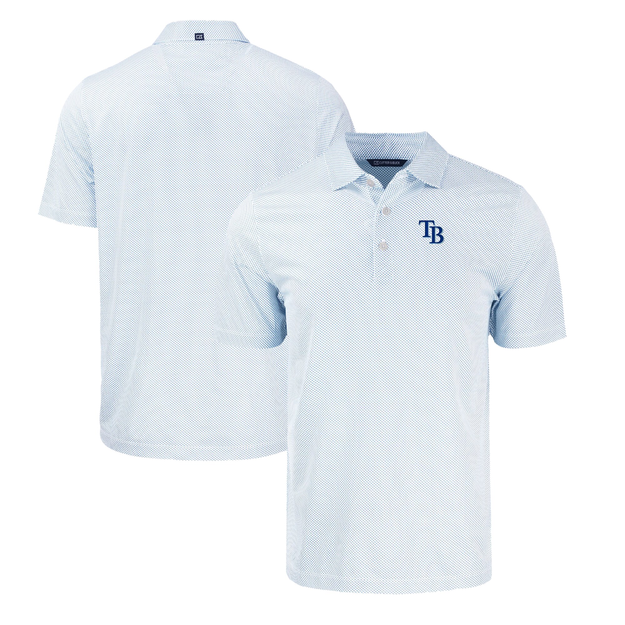 Men's Tampa Bay Rays  Cutter & Buck Light Blue/White Pike Eco Symmetry Print Stretch Recycled Polo