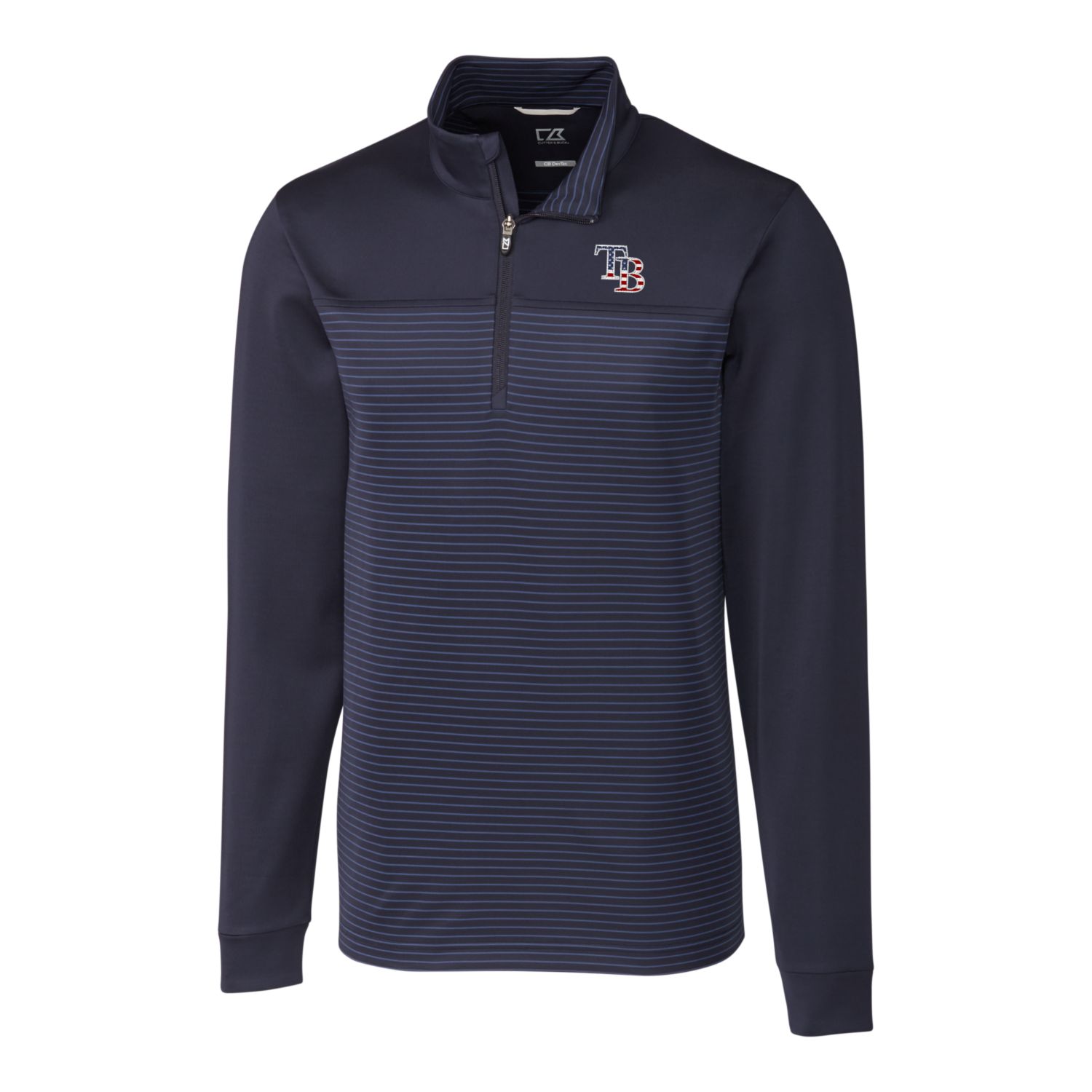 Men's Tampa Bay Rays Cutter & Buck Navy Americana Big & Tall Traverse Stripe Half-Zip Pullover Jacket