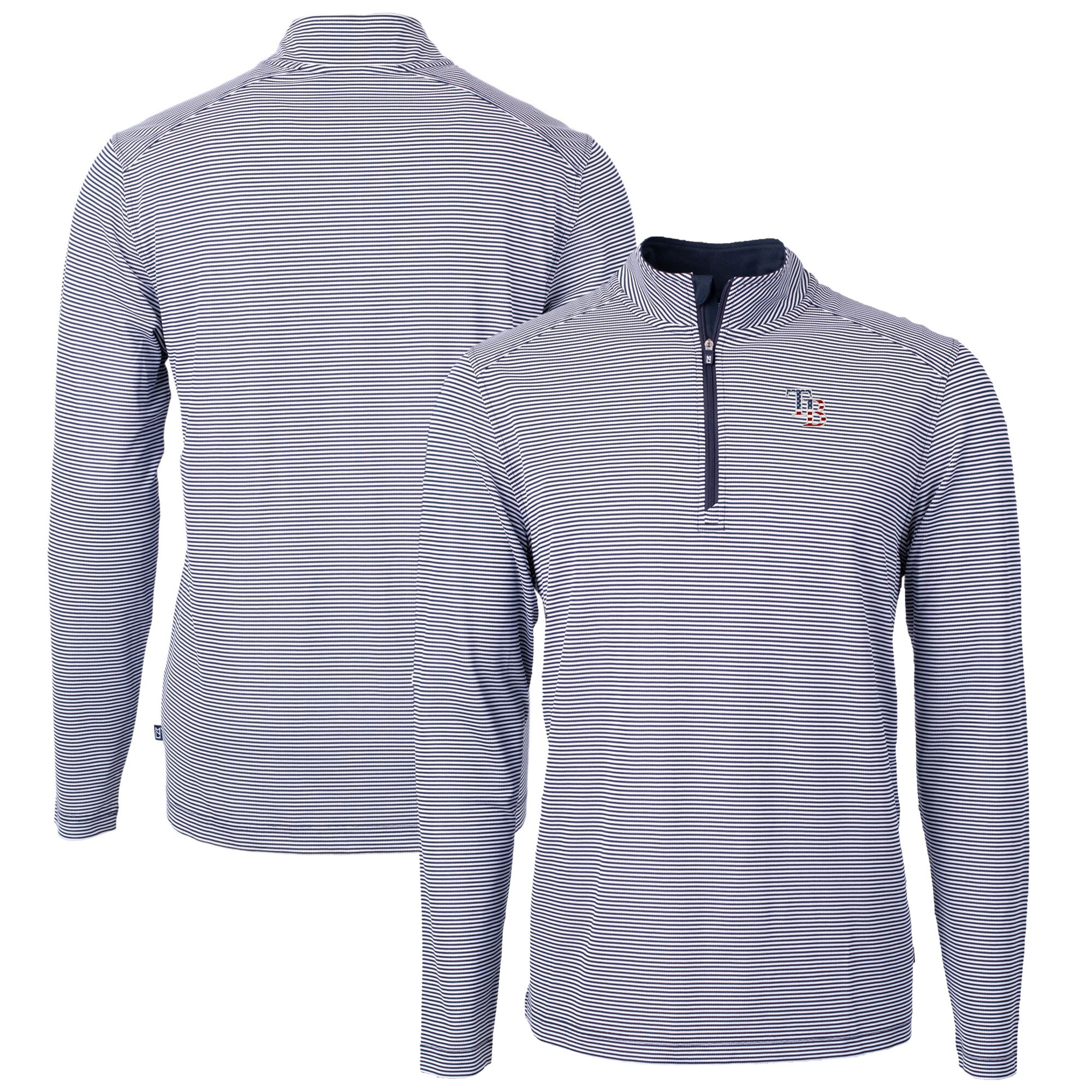 Men's Tampa Bay Rays  Cutter & Buck Navy Americana Logo Big & Tall Virtue Eco Pique Recycled Quarter-Zip Pullover Top