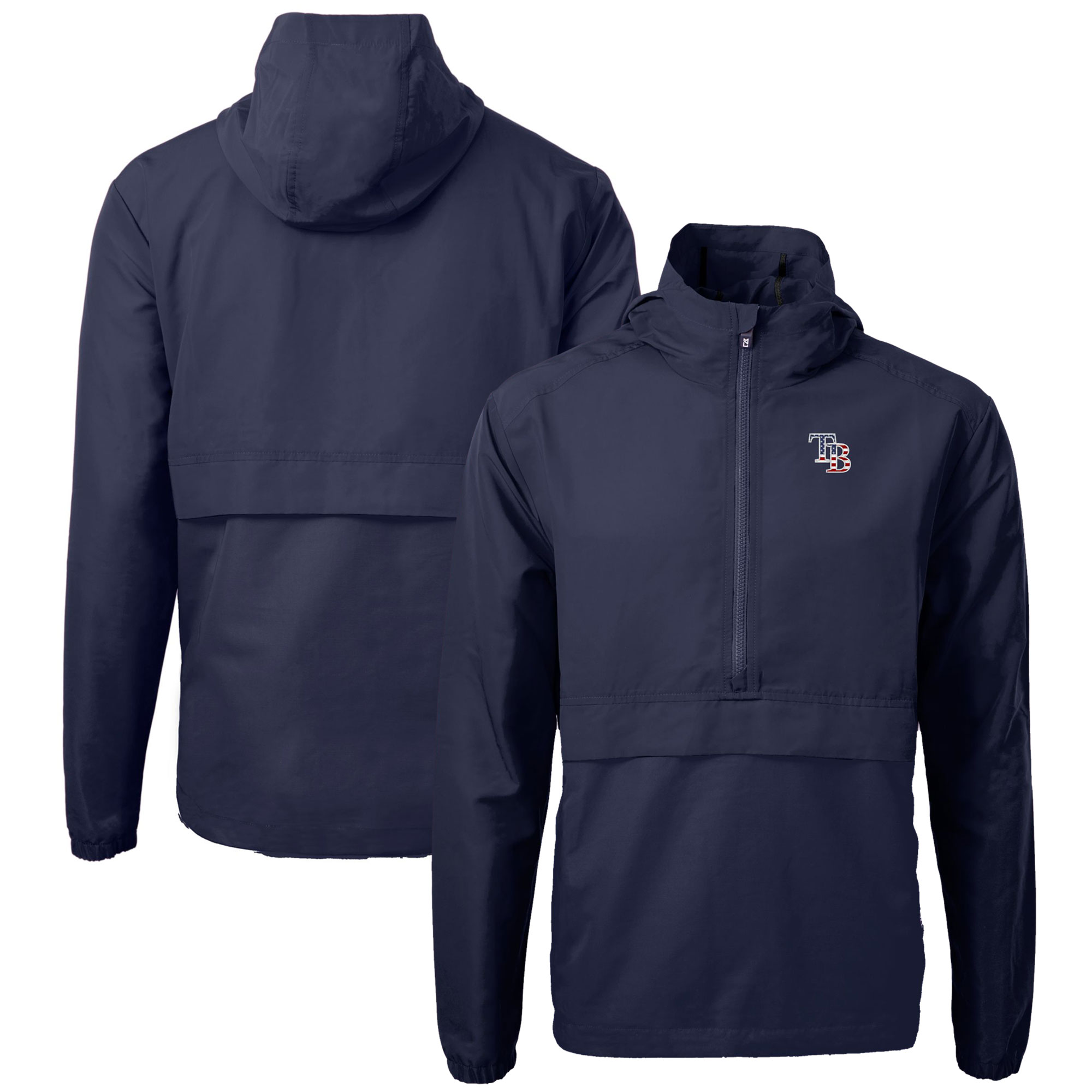 Men's Tampa Bay Rays  Cutter & Buck Navy Americana Logo Charter Eco Knit Recycled Anorak Half-Zip Jacket