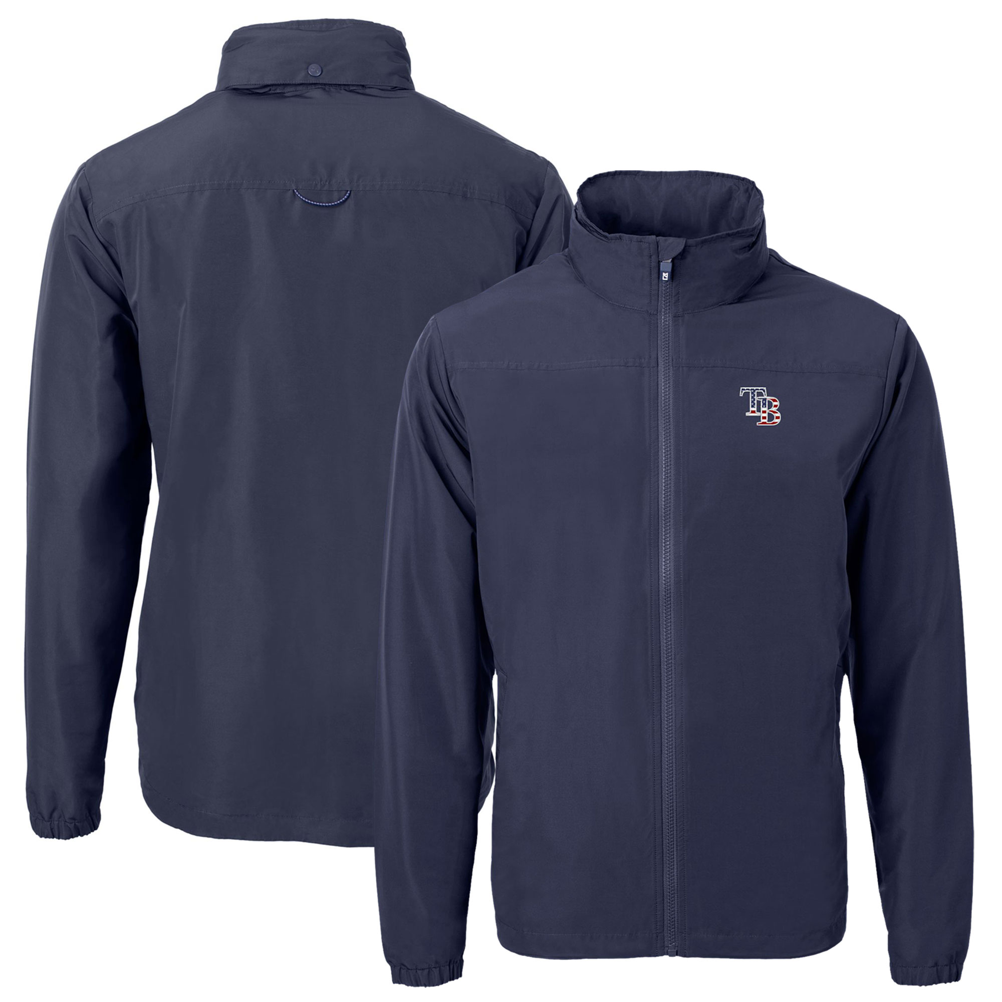 Men's Tampa Bay Rays  Cutter & Buck Navy Americana Logo Charter Eco Knit Recycled Full-Zip Jacket