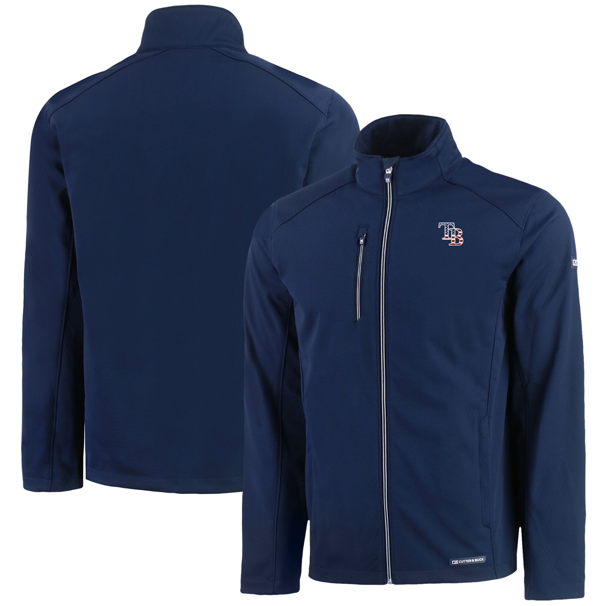 Men's Tampa Bay Rays  Cutter & Buck Navy Americana Logo Evoke Eco Softshell Recycled Full-Zip Jacket
