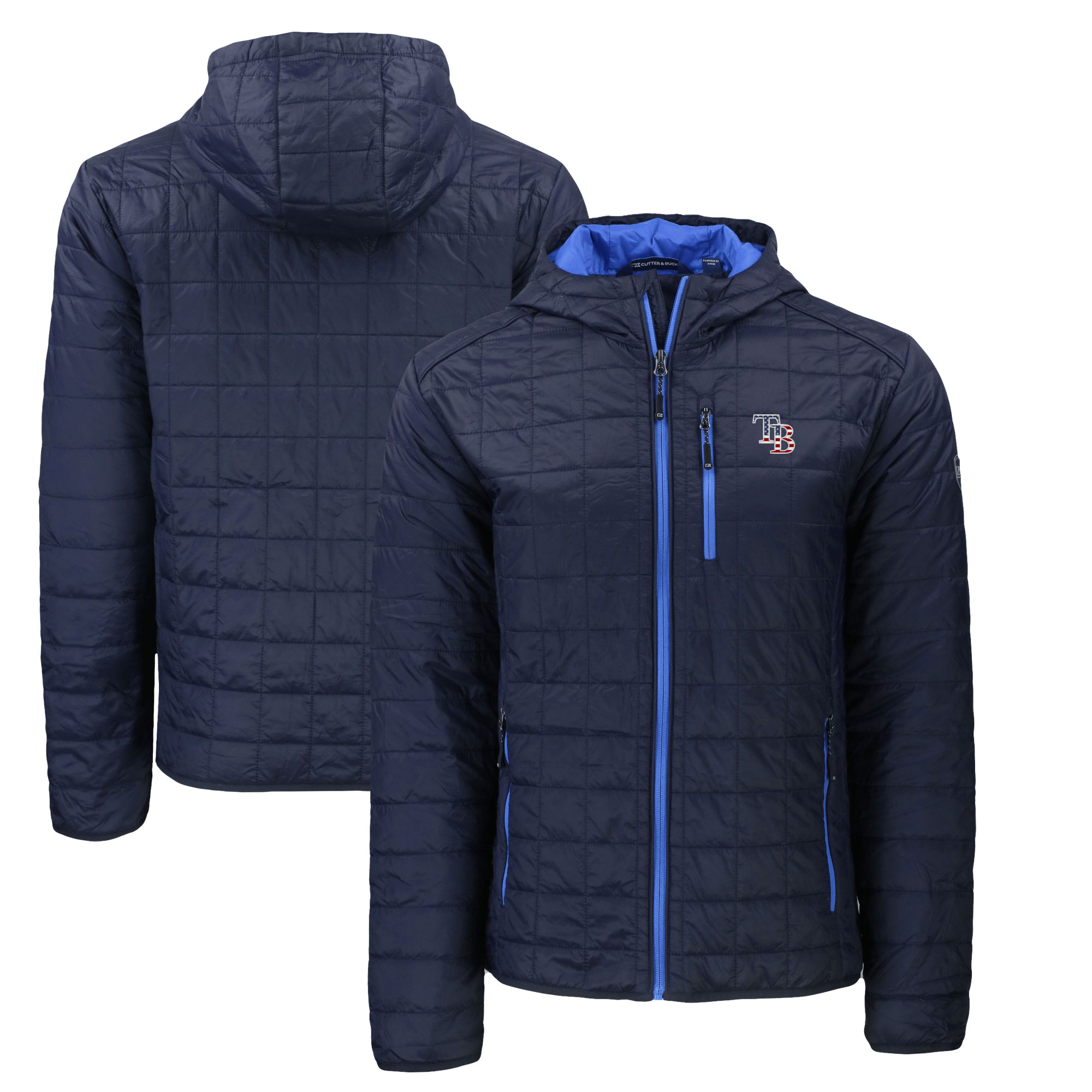 Men's Tampa Bay Rays  Cutter & Buck Navy Americana Rainier Primaloft Eco Full-Zip Hooded Jacket