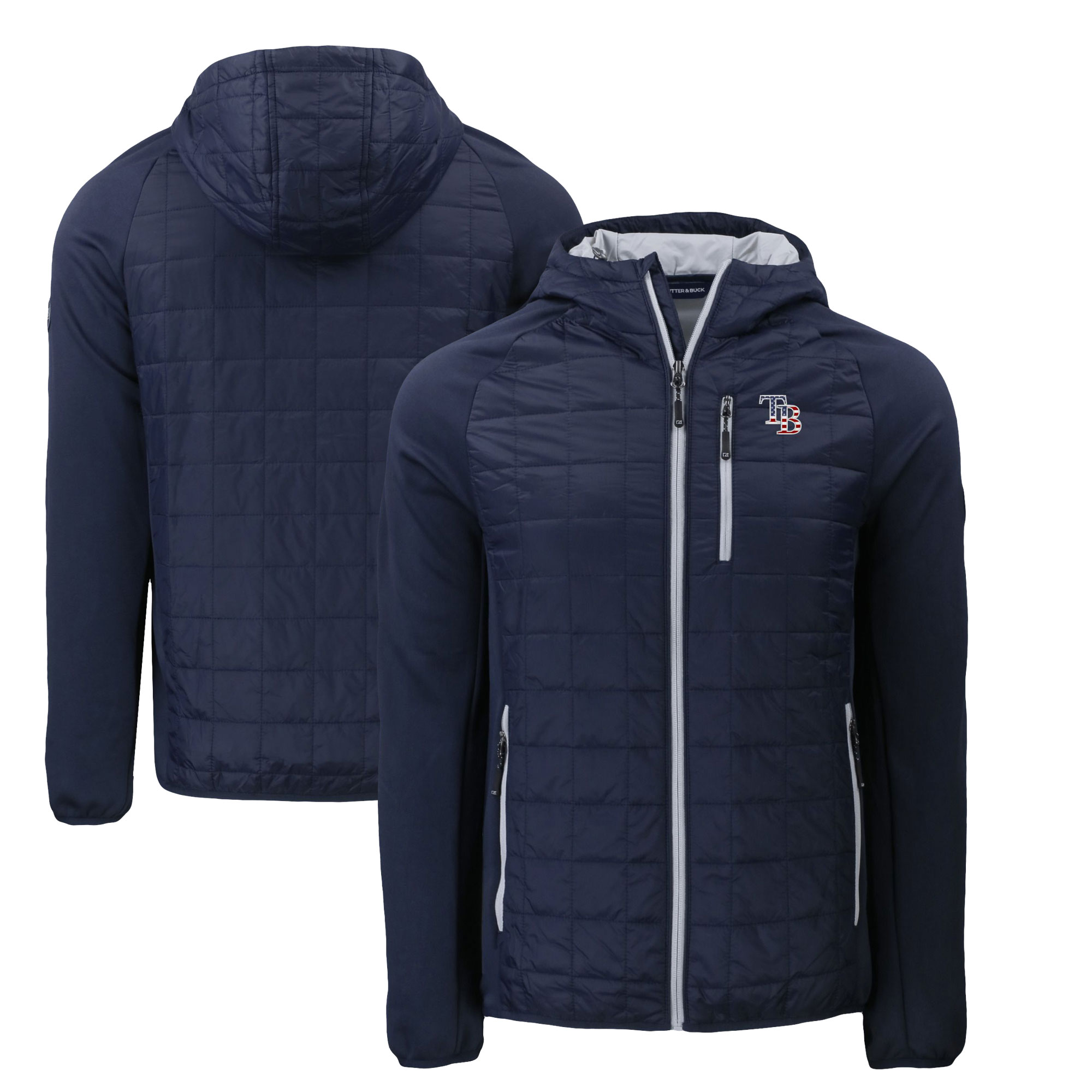 Men's Tampa Bay Rays  Cutter & Buck Navy Americana Rainier Primaloft Eco Raglan Full-Zip Hybrid Jacket