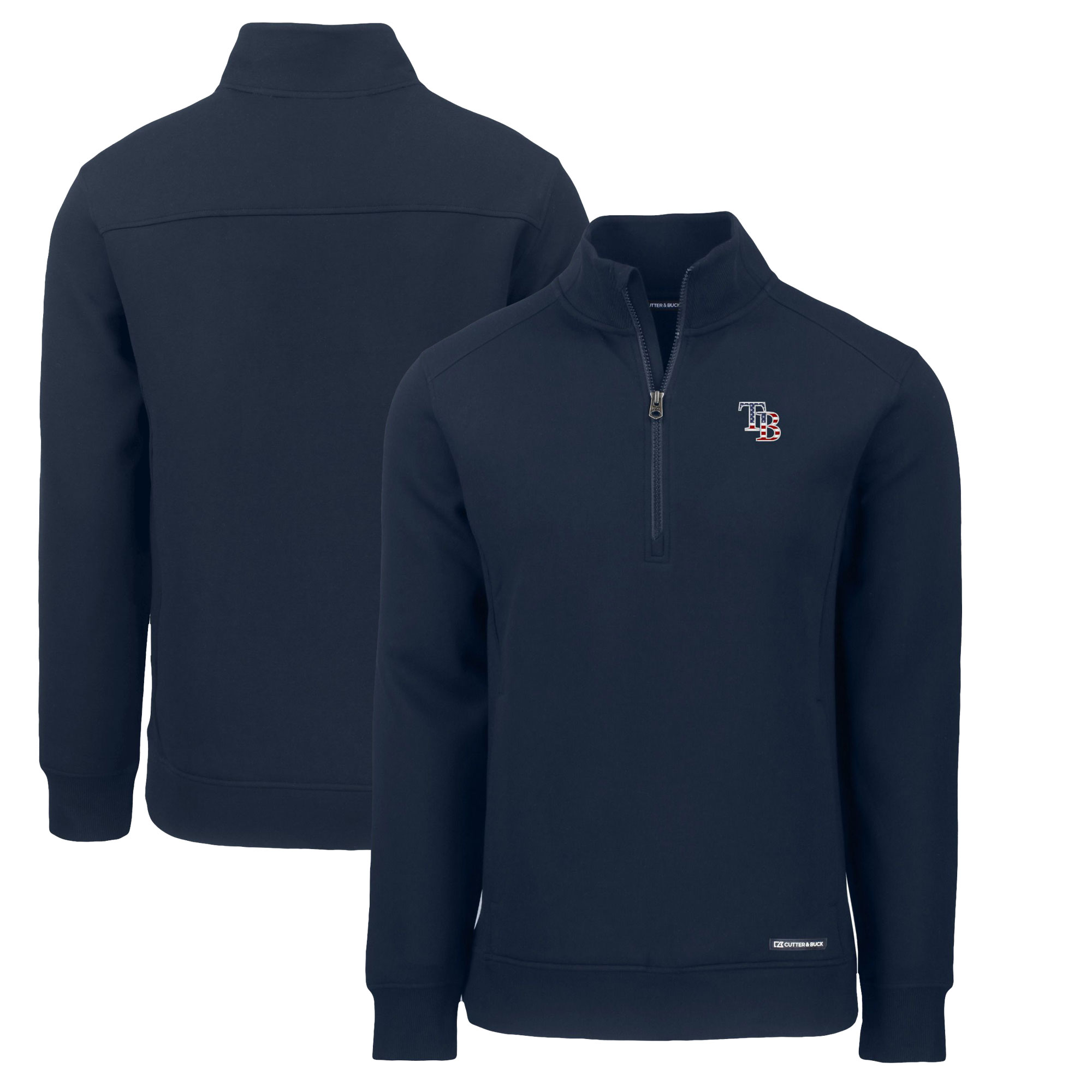 Men's Tampa Bay Rays  Cutter & Buck Navy Americana Roam Eco Recycled Quarter-Zip Sweatshirt