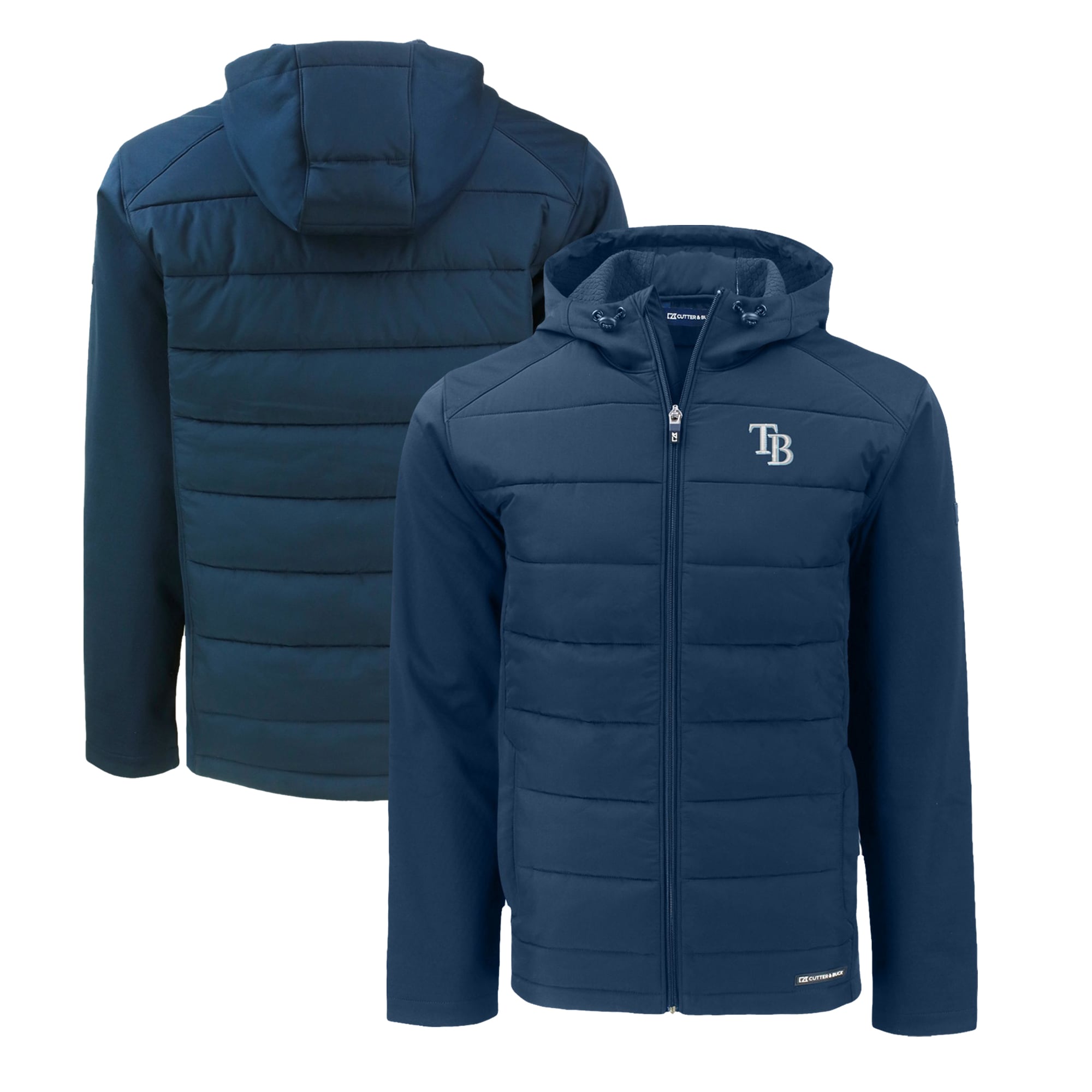 Men's Tampa Bay Rays  Cutter & Buck Navy Big & Tall Evoke Hybrid Eco Softshell Recycled Full-Zip Hoodie