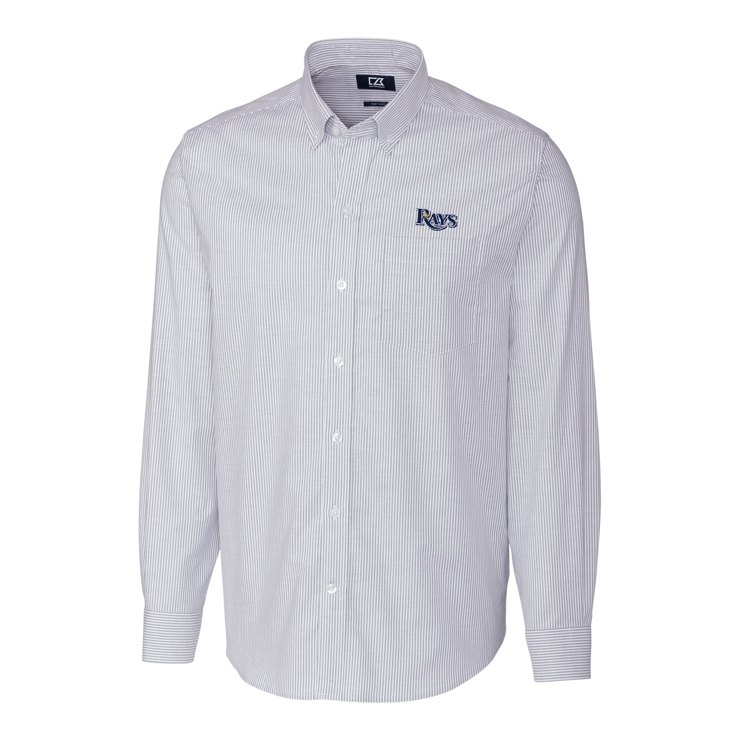 Men's Tampa Bay Rays Cutter & Buck Navy Big & Tall Stretch Oxford Striped Long Sleeve Button-Down Shirt