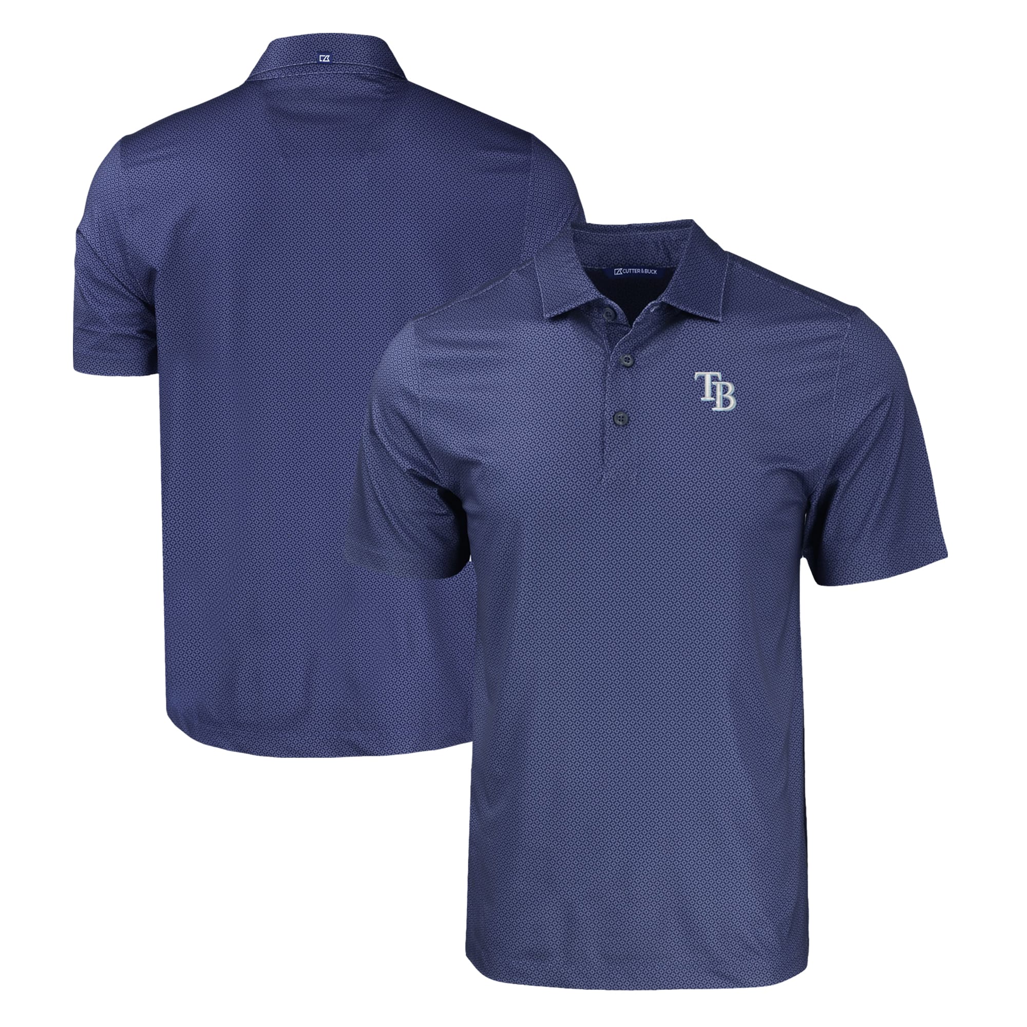 Men's Tampa Bay Rays  Cutter & Buck Navy Pike Eco Tonal Geo Print Stretch Recycled Polo