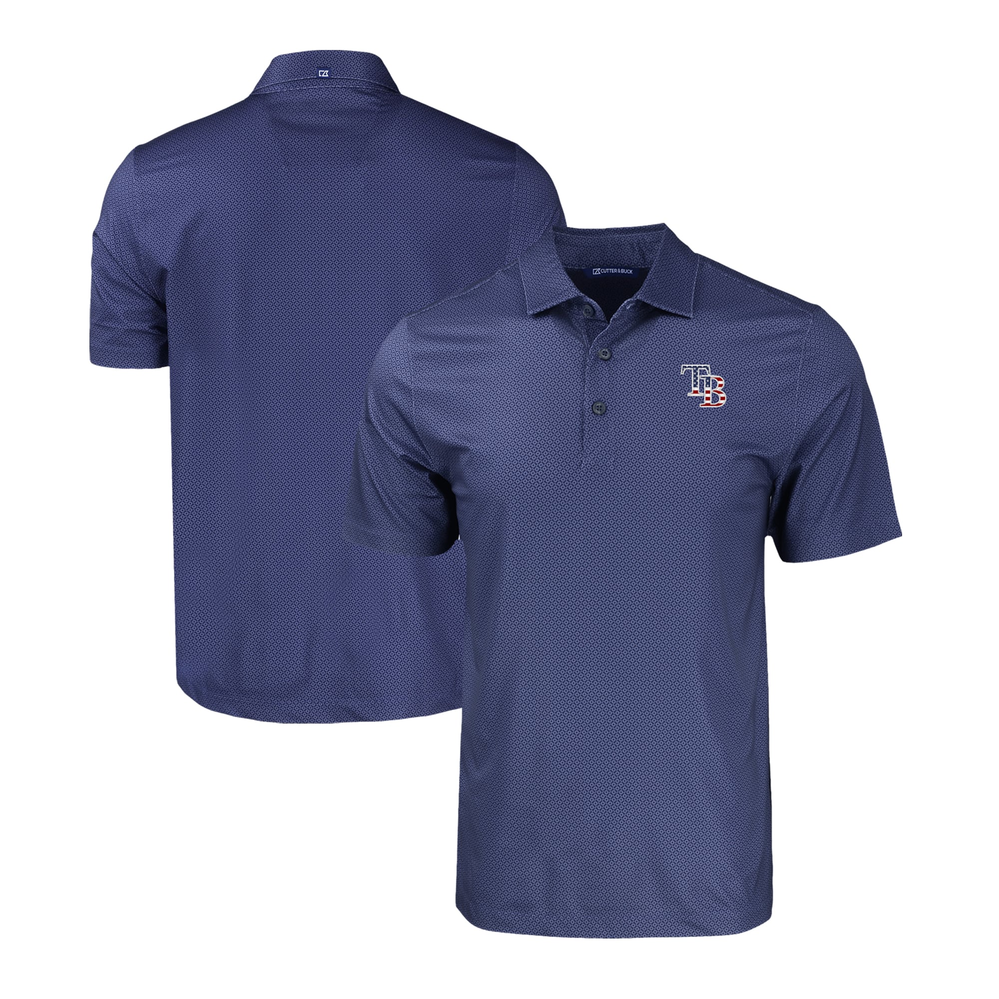 Men's Tampa Bay Rays  Cutter & Buck Navy Stars & Stripes Big & Tall Pike Eco Tonal Geo Print Stretch Recycled Polo