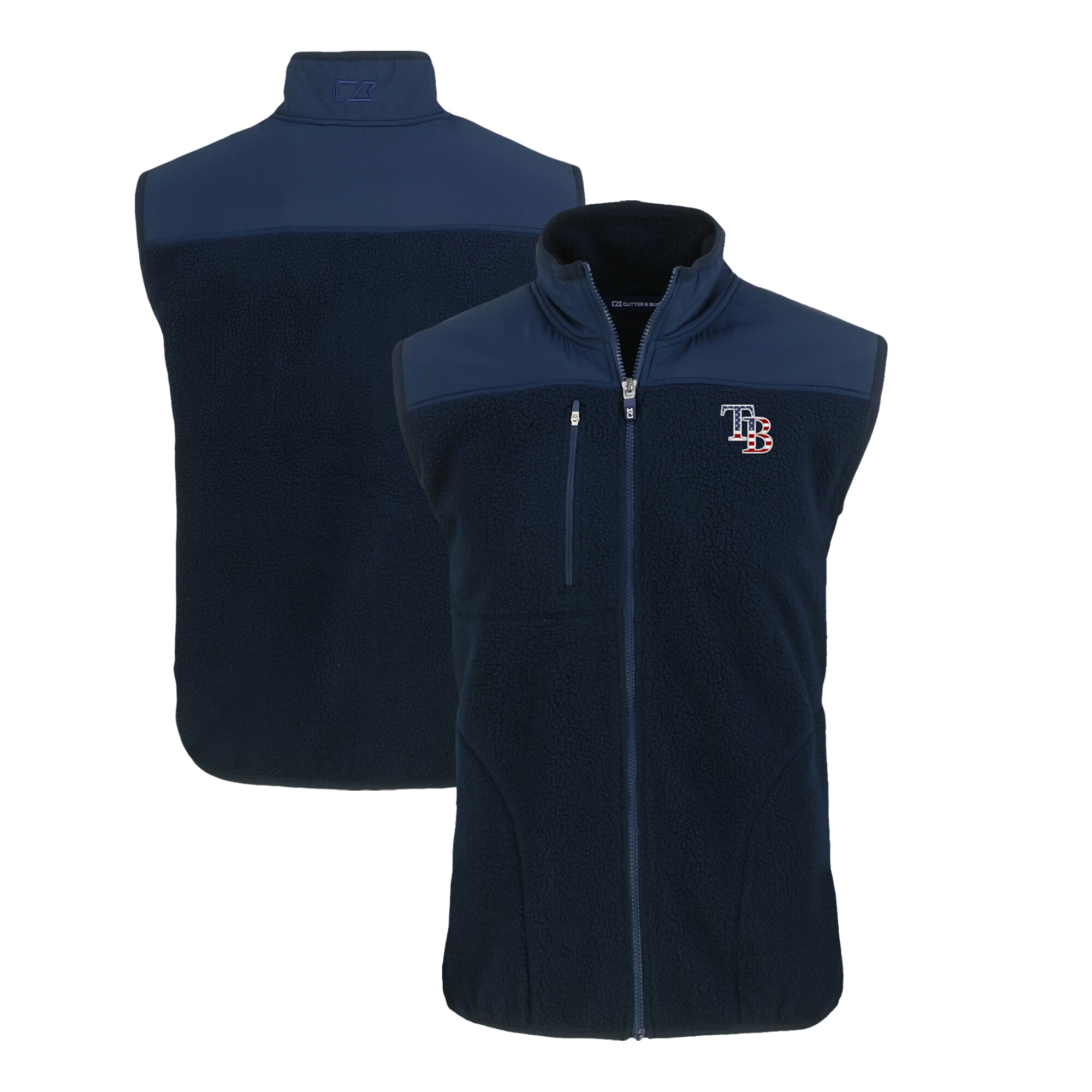 Men's Tampa Bay Rays  Cutter & Buck Navy Stars & Stripes Cascade Eco Sherpa Fleece Full-Zip Vest