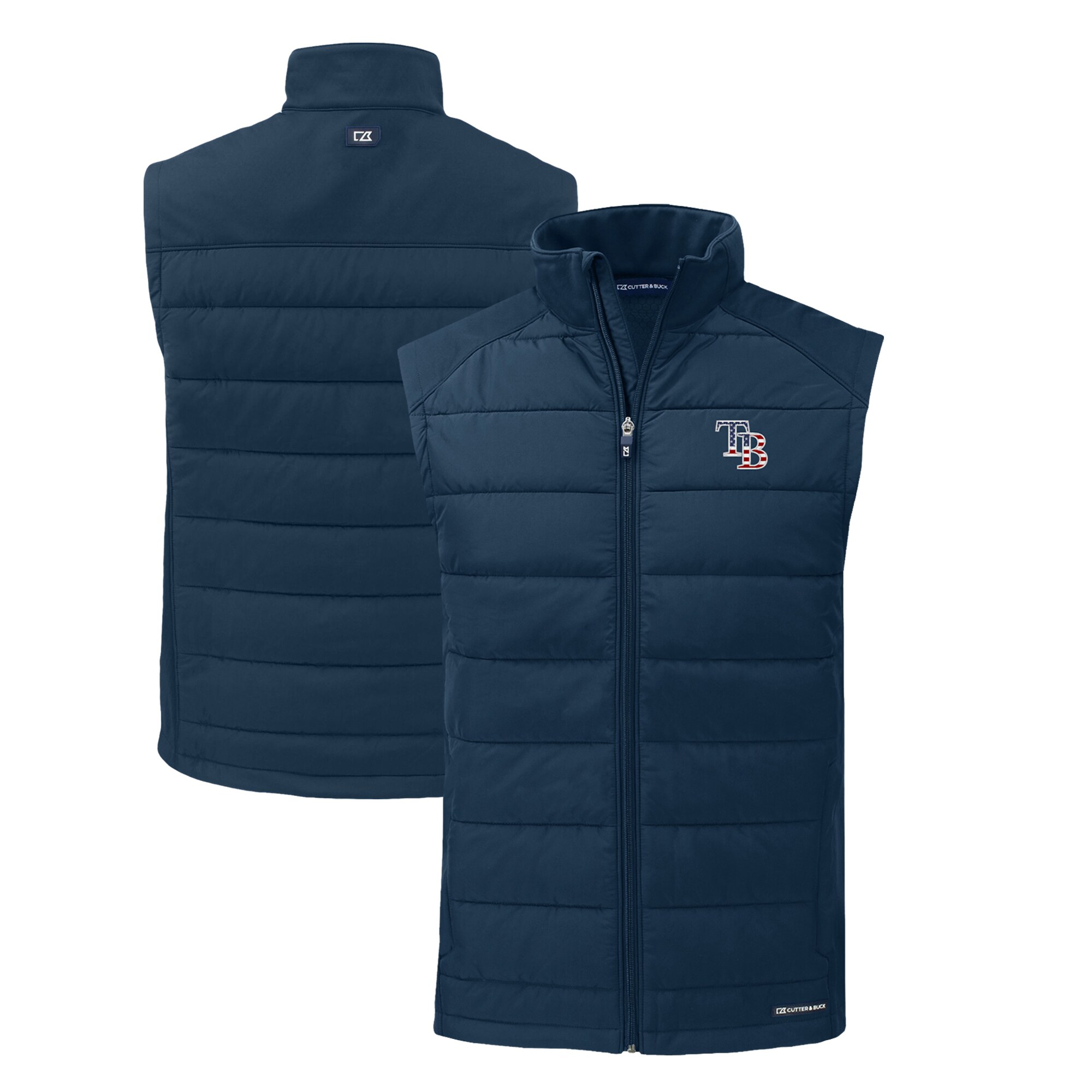 Men's Tampa Bay Rays  Cutter & Buck Navy Stars & Stripes Evoke Hybrid Eco Softshell Recycled Full-Zip Vest