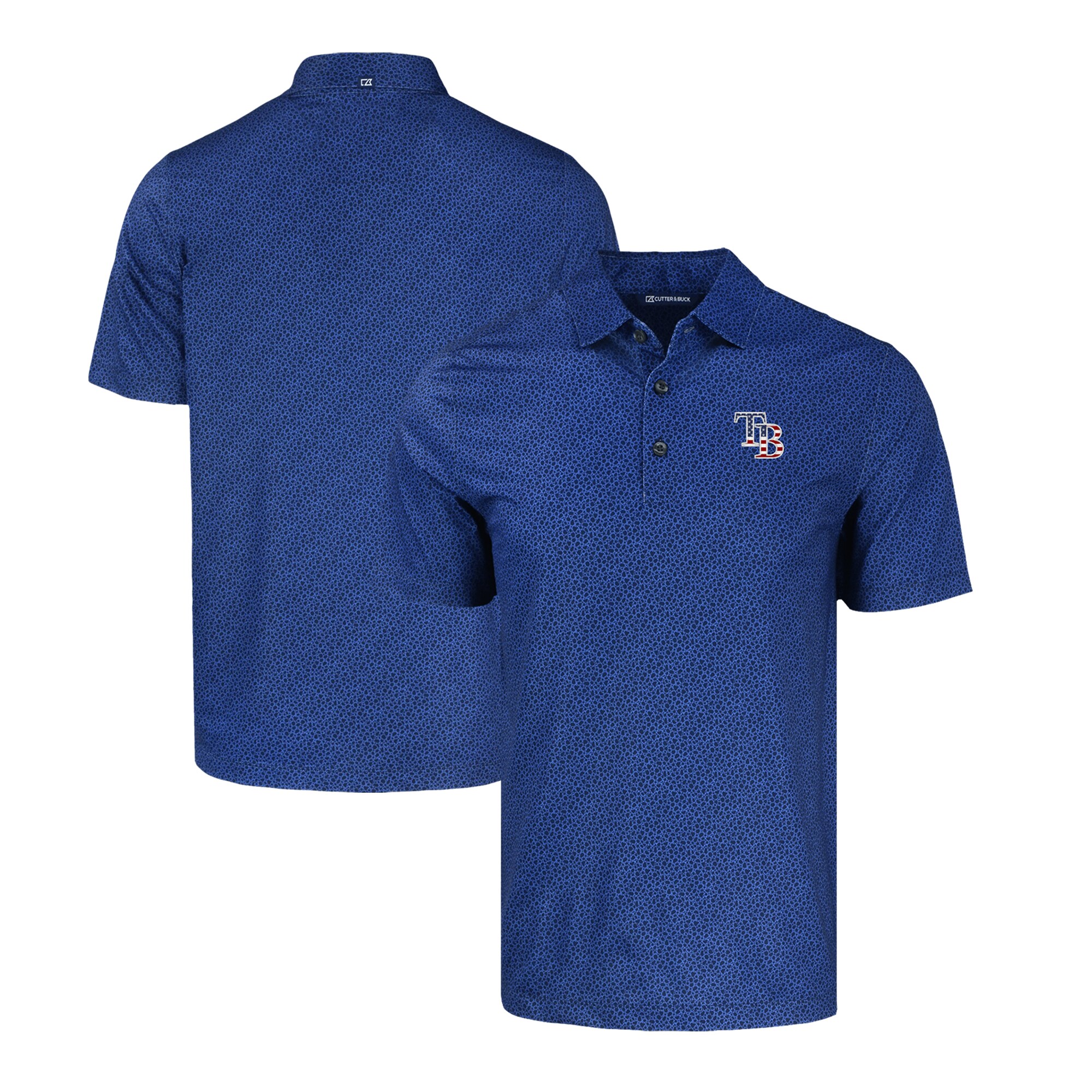 Men's Tampa Bay Rays  Cutter & Buck Navy Stars & Stripes Pike Eco Pebble Print Stretch Recycled Polo