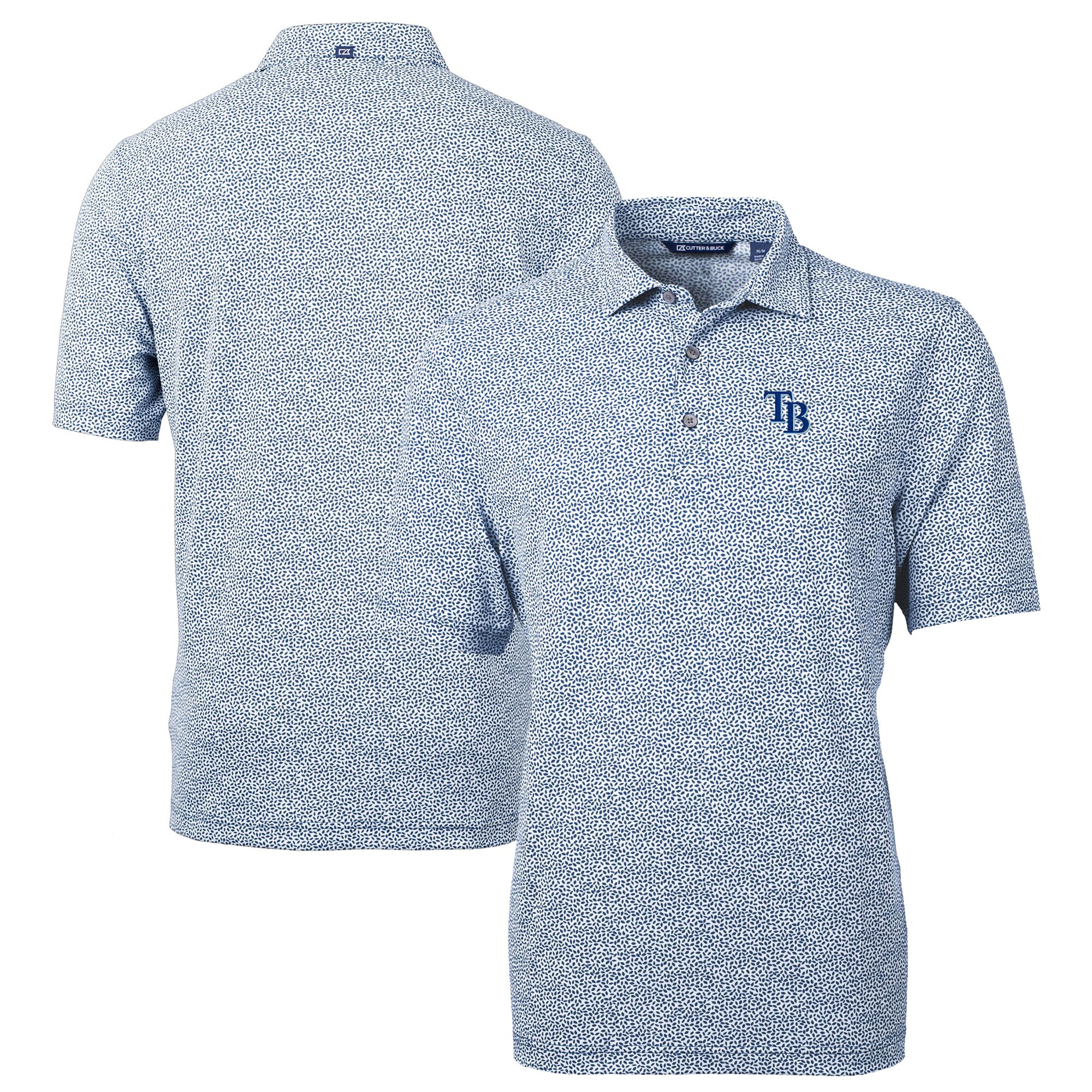 Men's Tampa Bay Rays Cutter & Buck Navy Virtue Eco Pique Botanical Print Recycled Polo