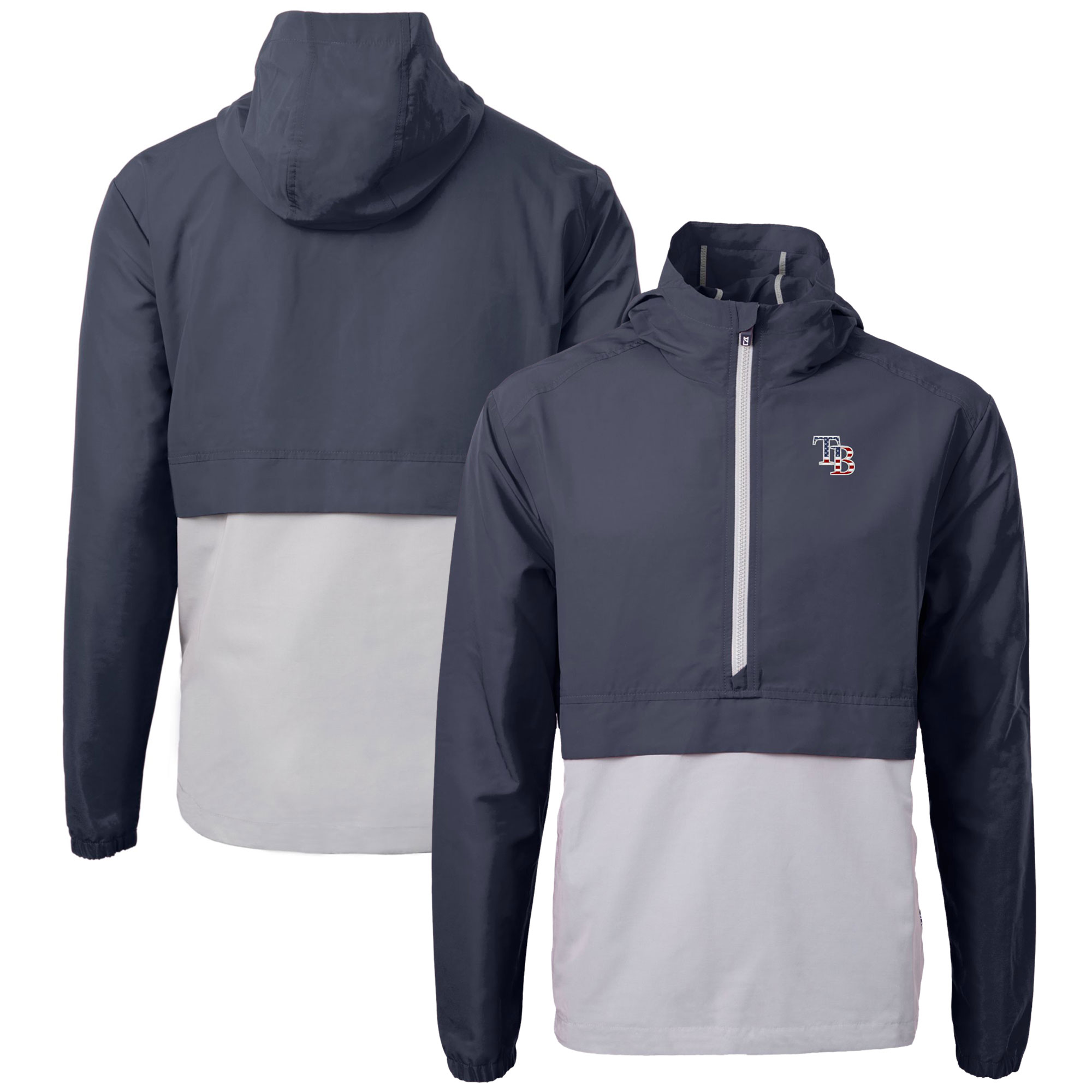 Men's Tampa Bay Rays  Cutter & Buck Navy/Gray Americana Logo Charter Eco Knit Recycled Anorak Half-Zip Jacket