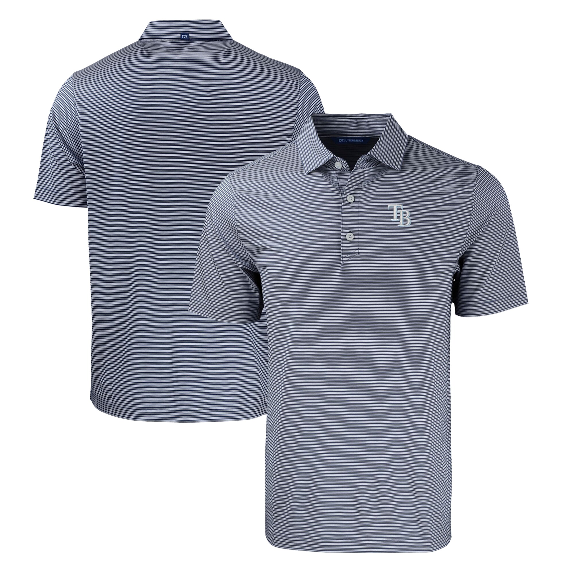 Men's Tampa Bay Rays  Cutter & Buck Navy/White Forge Eco Double Stripe Stretch Recycled Polo