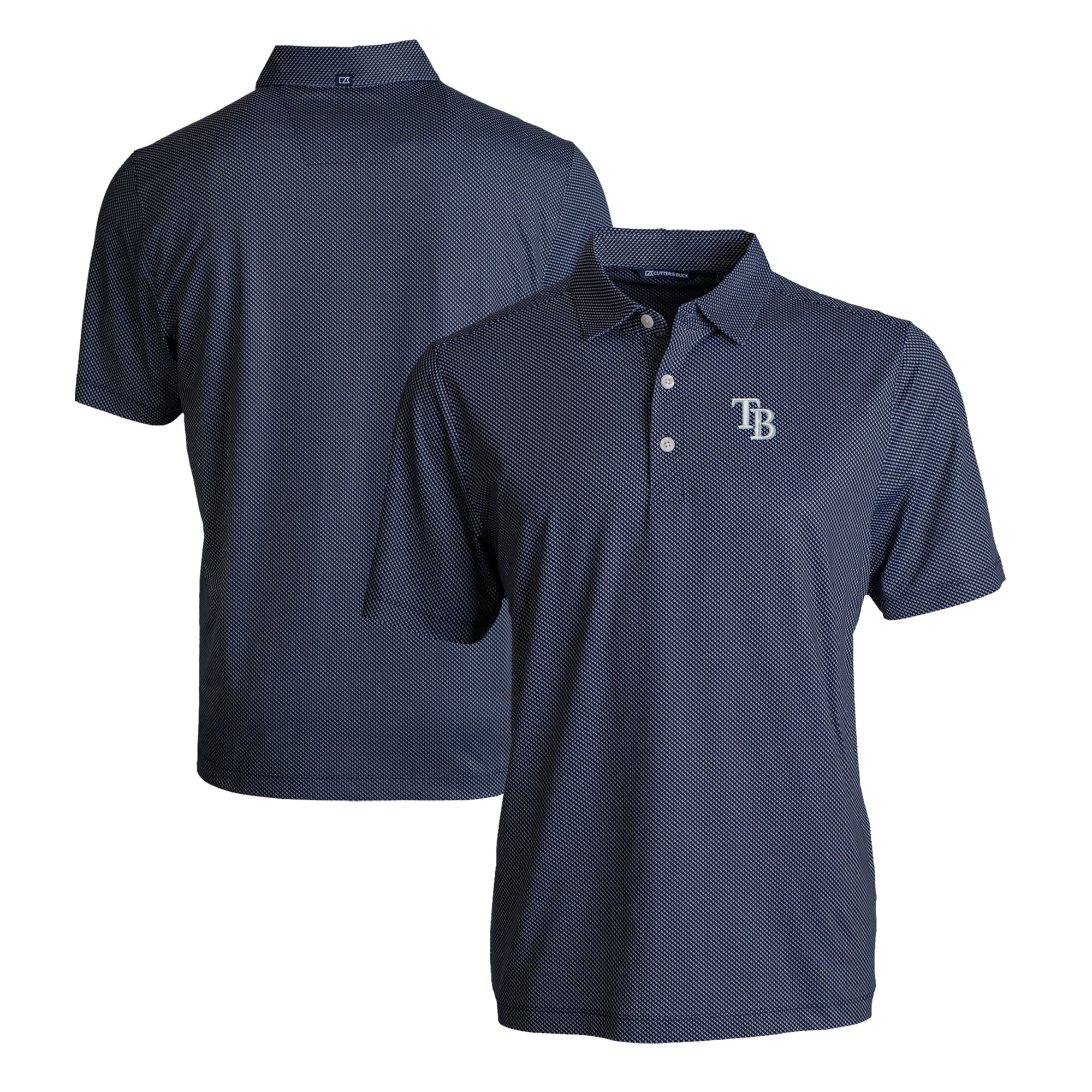 Men's Tampa Bay Rays  Cutter & Buck Navy/White Pike Eco Symmetry Print Stretch Recycled Polo
