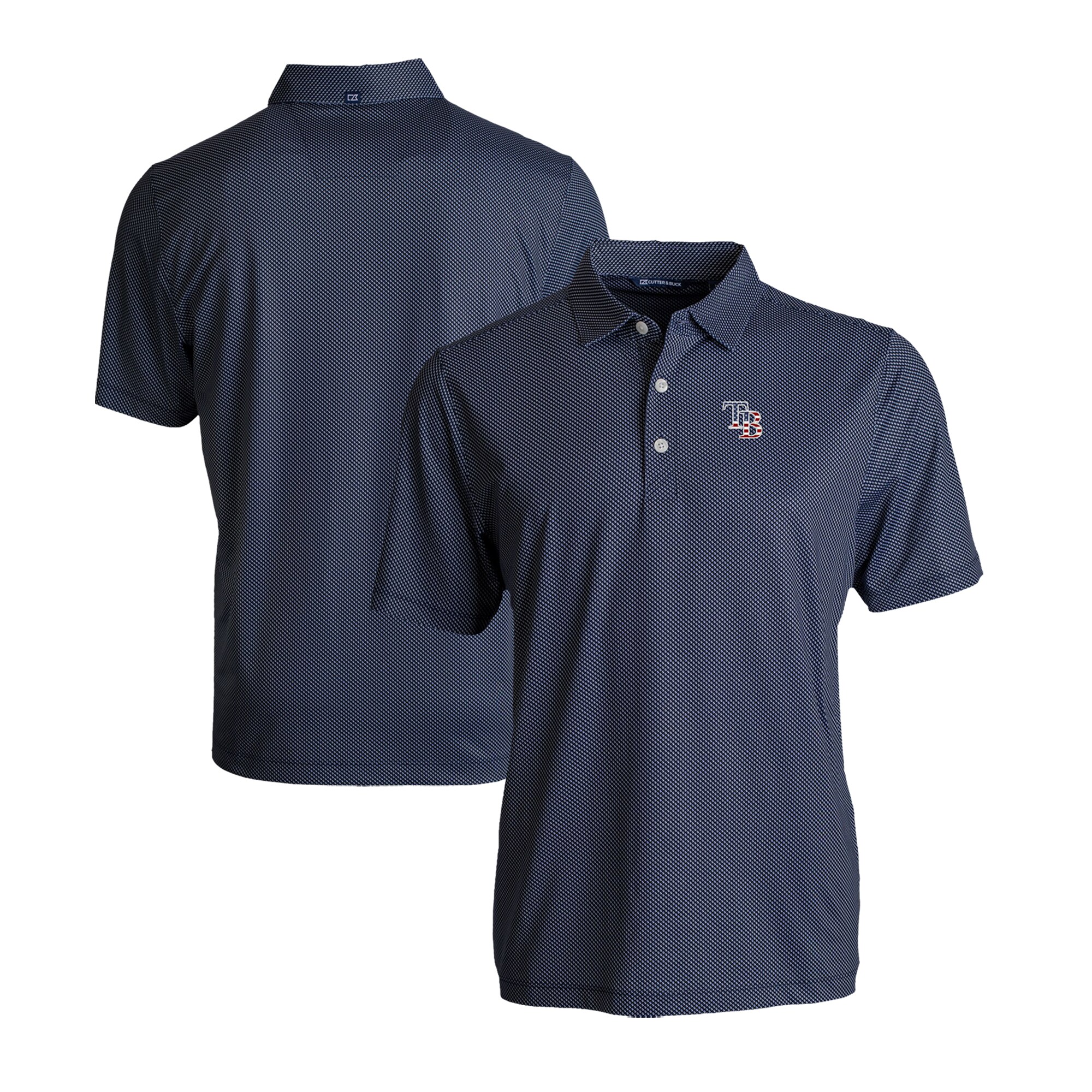Men's Tampa Bay Rays  Cutter & Buck Navy/White Stars & Stripes Big & Tall Pike Eco Symmetry Print Stretch Recycled Polo