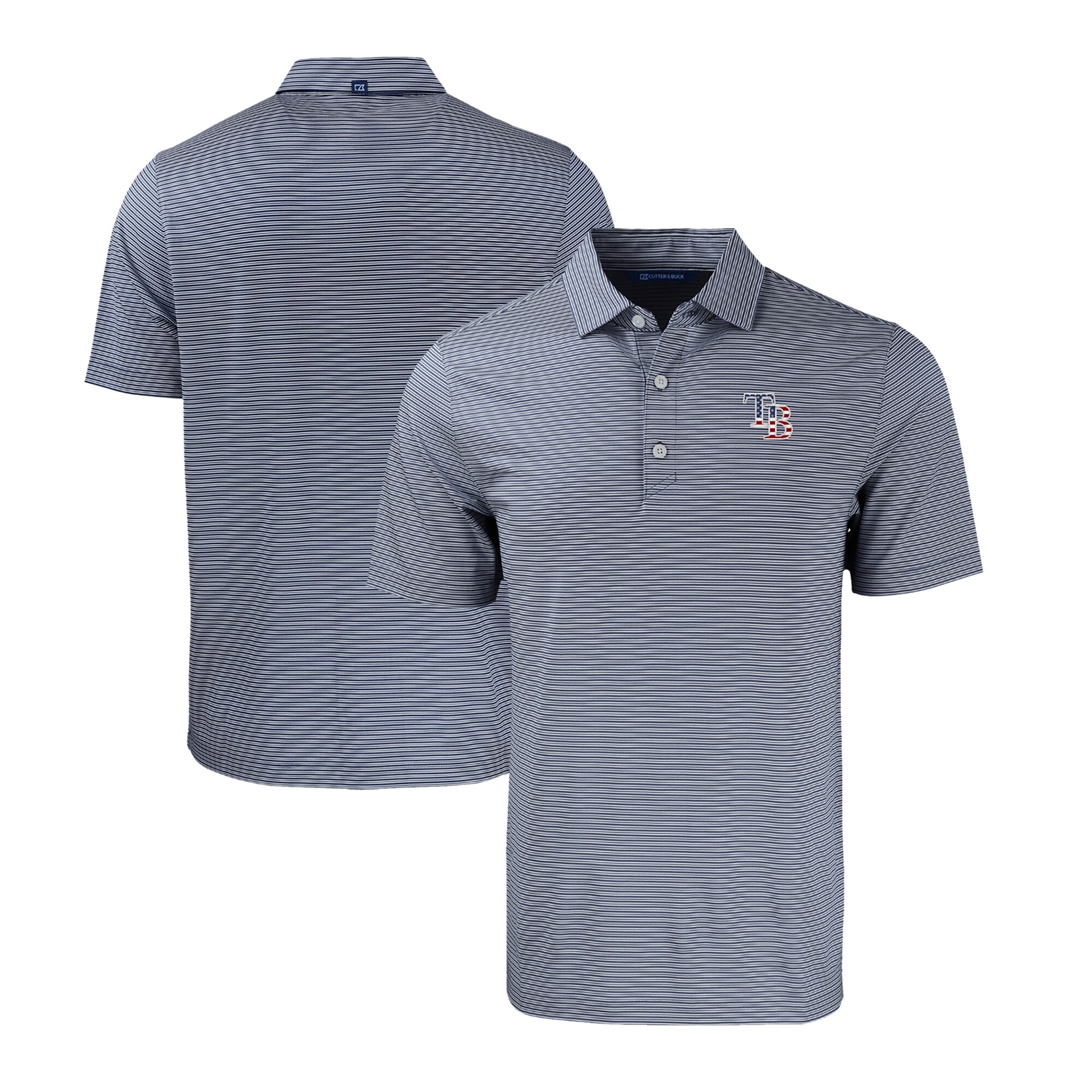 Men's Tampa Bay Rays  Cutter & Buck Navy/White Stars & Stripes Forge Eco Double Stripe Stretch Recycled Polo