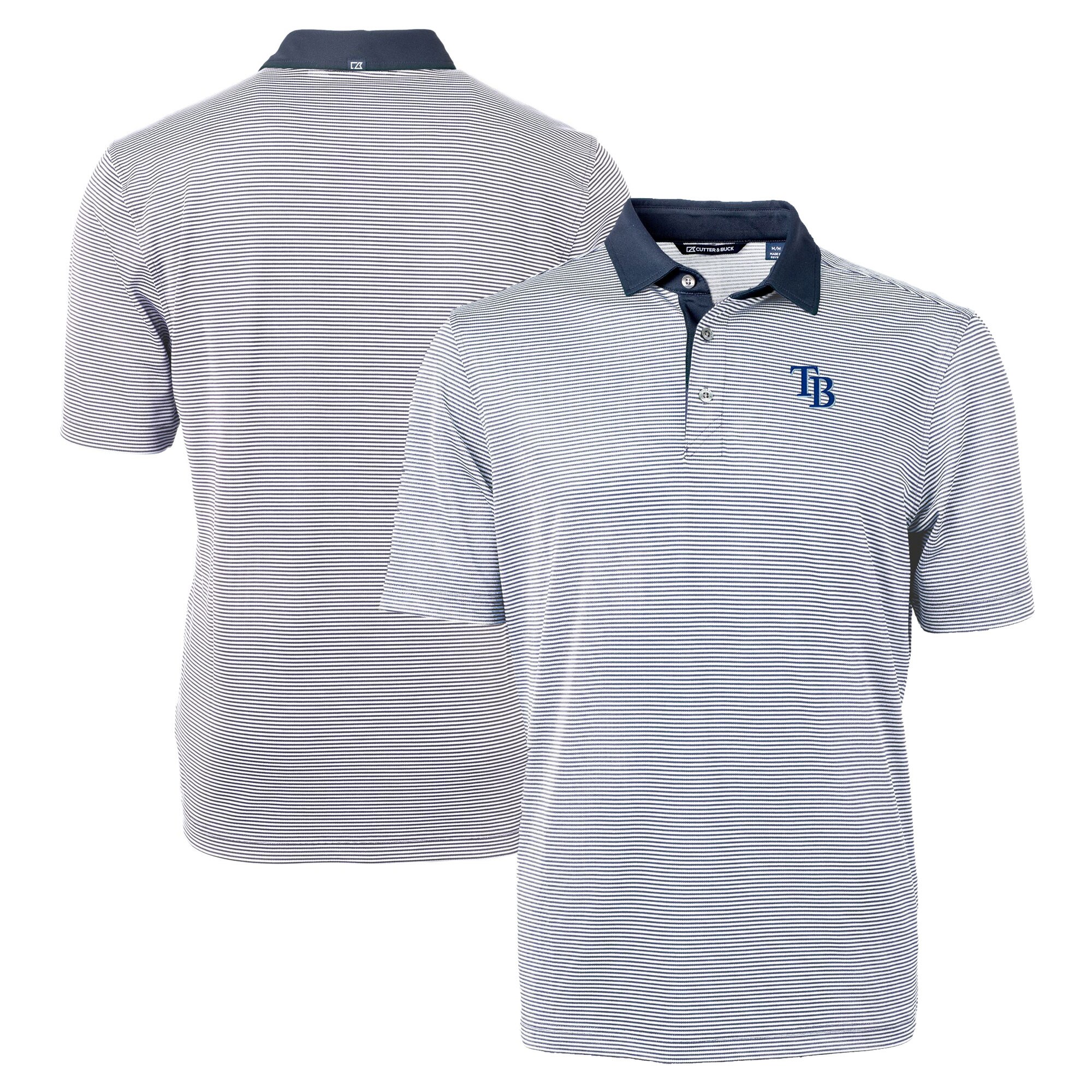 Men's Tampa Bay Rays Cutter & Buck Navy/White Virtue Eco Pique Micro Stripe Recycled Polo