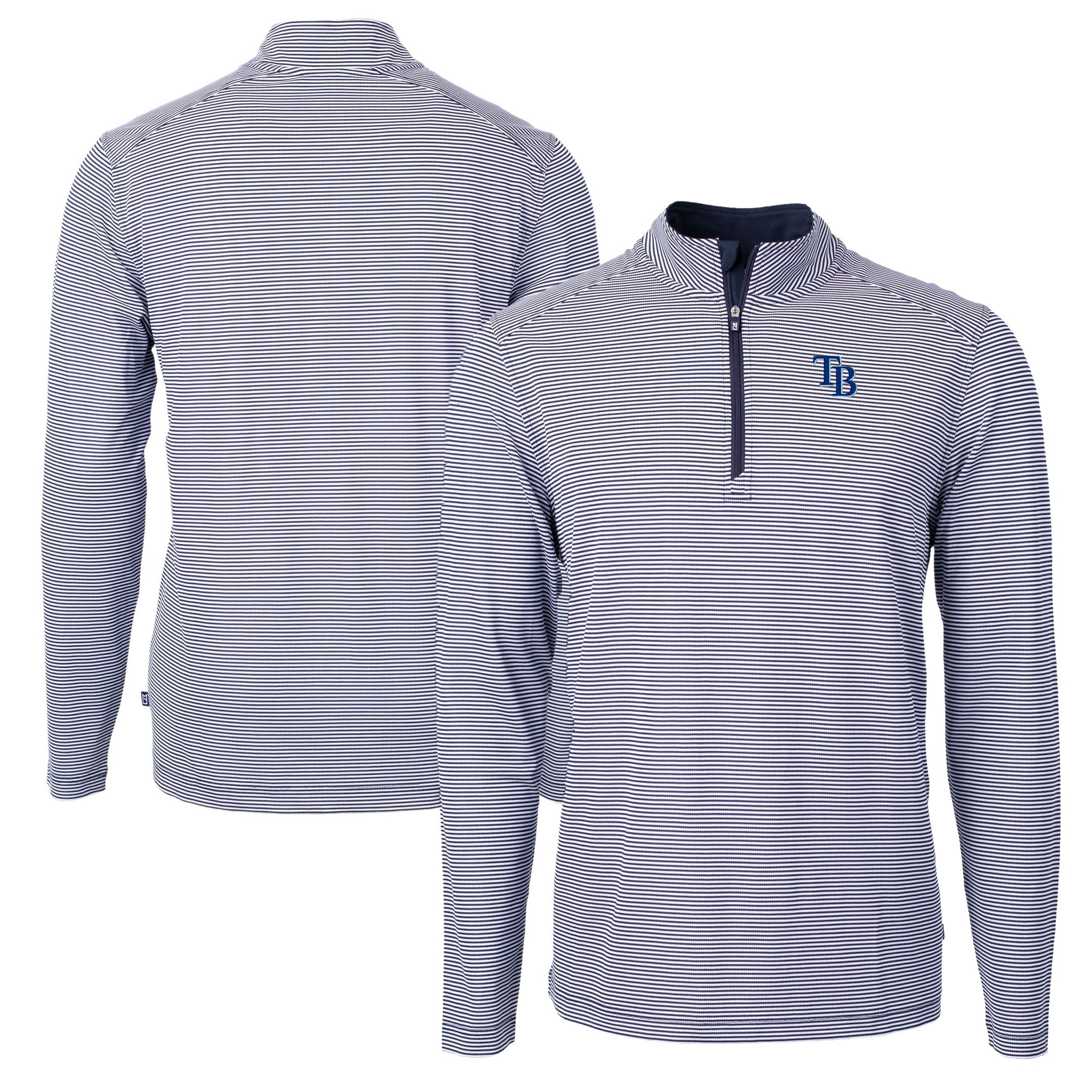 Men's Tampa Bay Rays Cutter & Buck Navy/White Virtue Eco Pique Micro Stripe Recycled Quarter-Zip Pullover Top