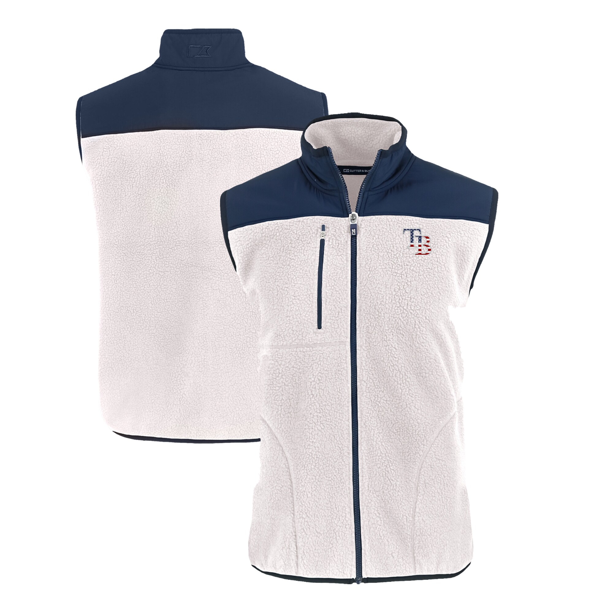 Men's Tampa Bay Rays  Cutter & Buck Oatmeal Stars & Stripes Cascade Eco Sherpa Fleece Full-Zip Vest