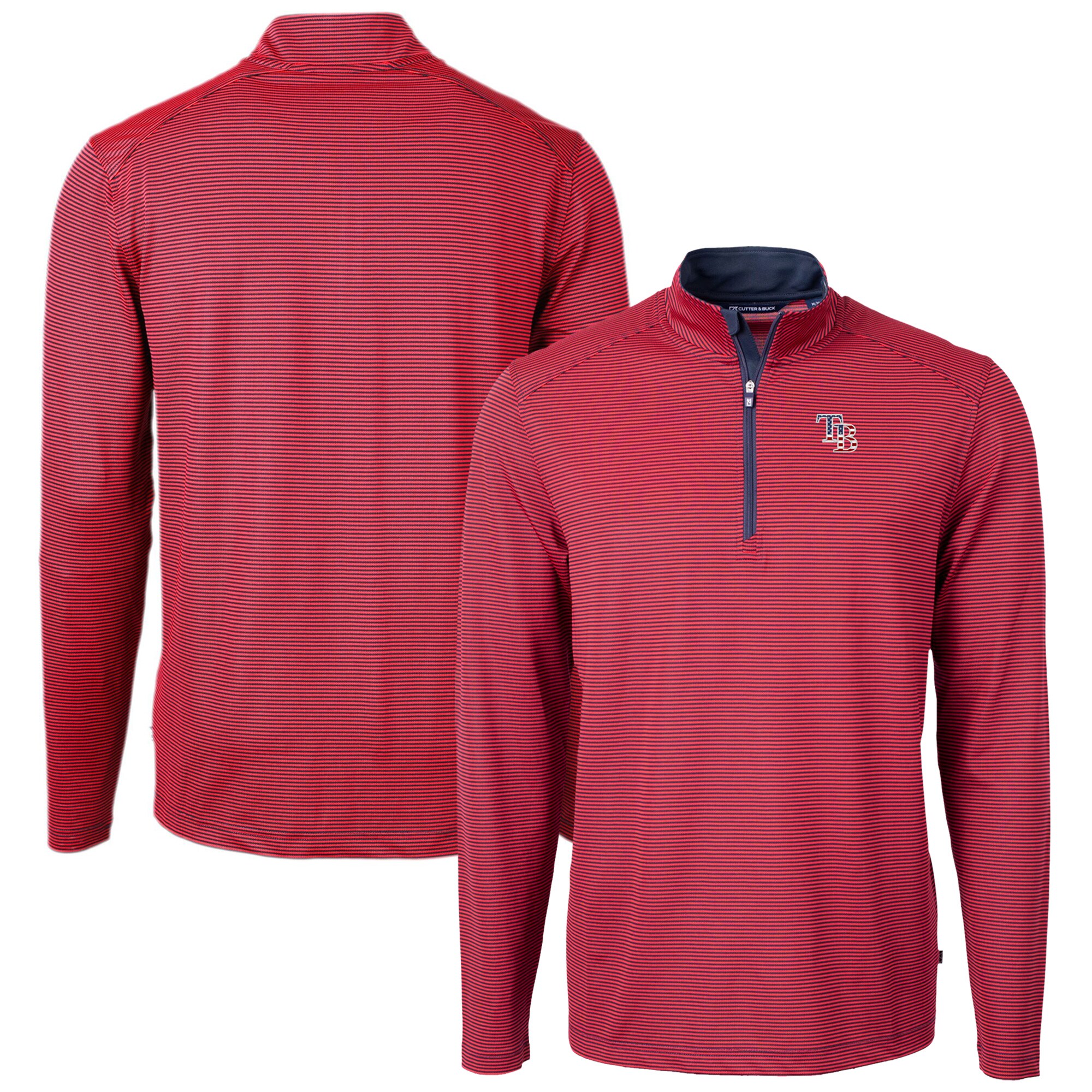 Men's Tampa Bay Rays  Cutter & Buck Red Americana Logo Big & Tall Virtue Eco Pique Recycled Quarter-Zip Pullover Top