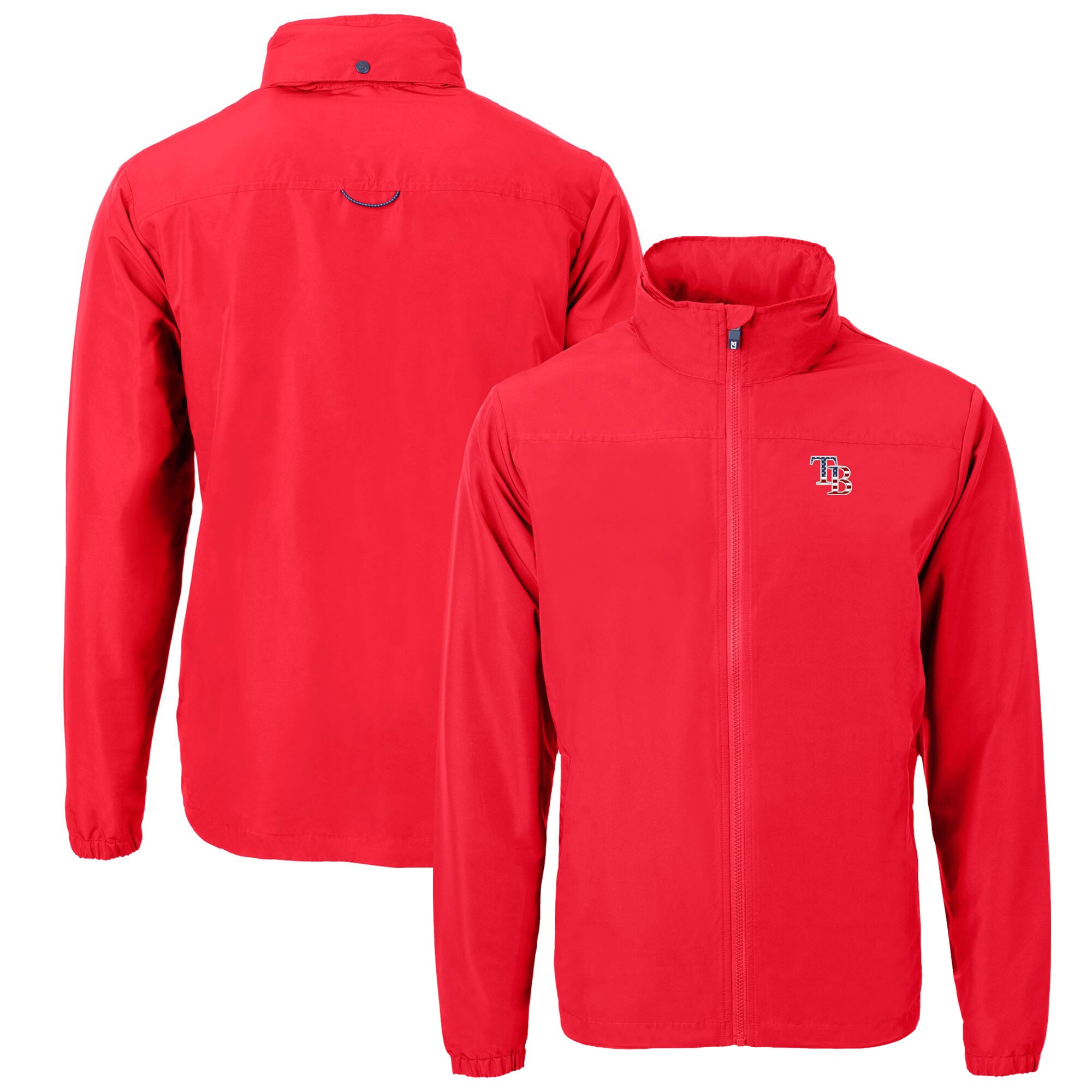 Men's Tampa Bay Rays  Cutter & Buck Red Americana Logo Charter Eco Knit Recycled Full-Zip Jacket
