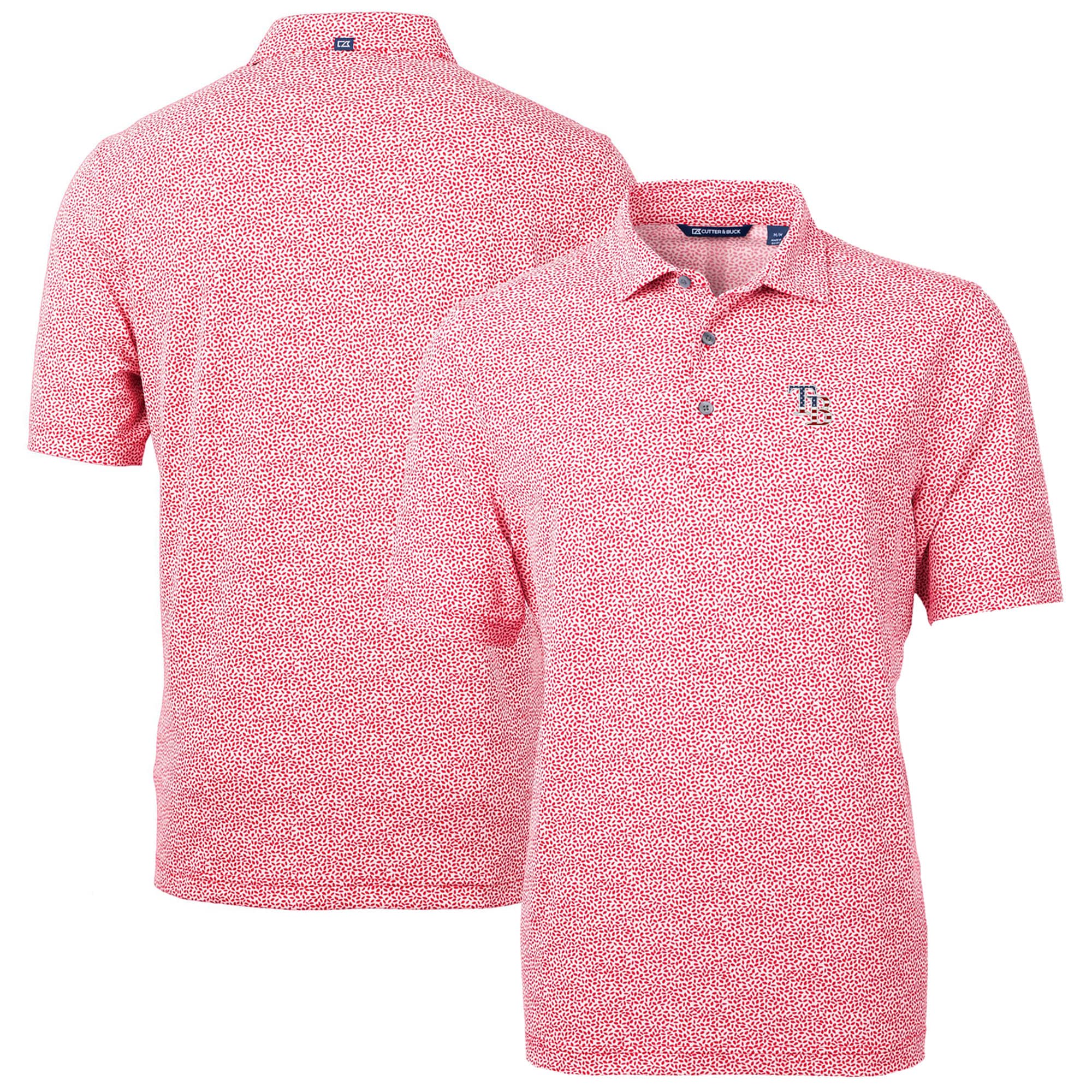 Men's Tampa Bay Rays  Cutter & Buck Red Americana Logo Virtue Eco-Pique Botanical Recycled Polo