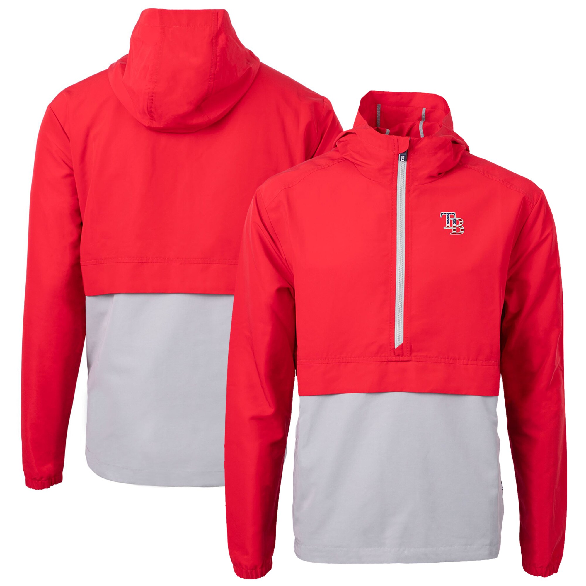 Men's Tampa Bay Rays  Cutter & Buck Red/Gray Americana Logo Charter Eco Knit Recycled Anorak Half-Zip Jacket