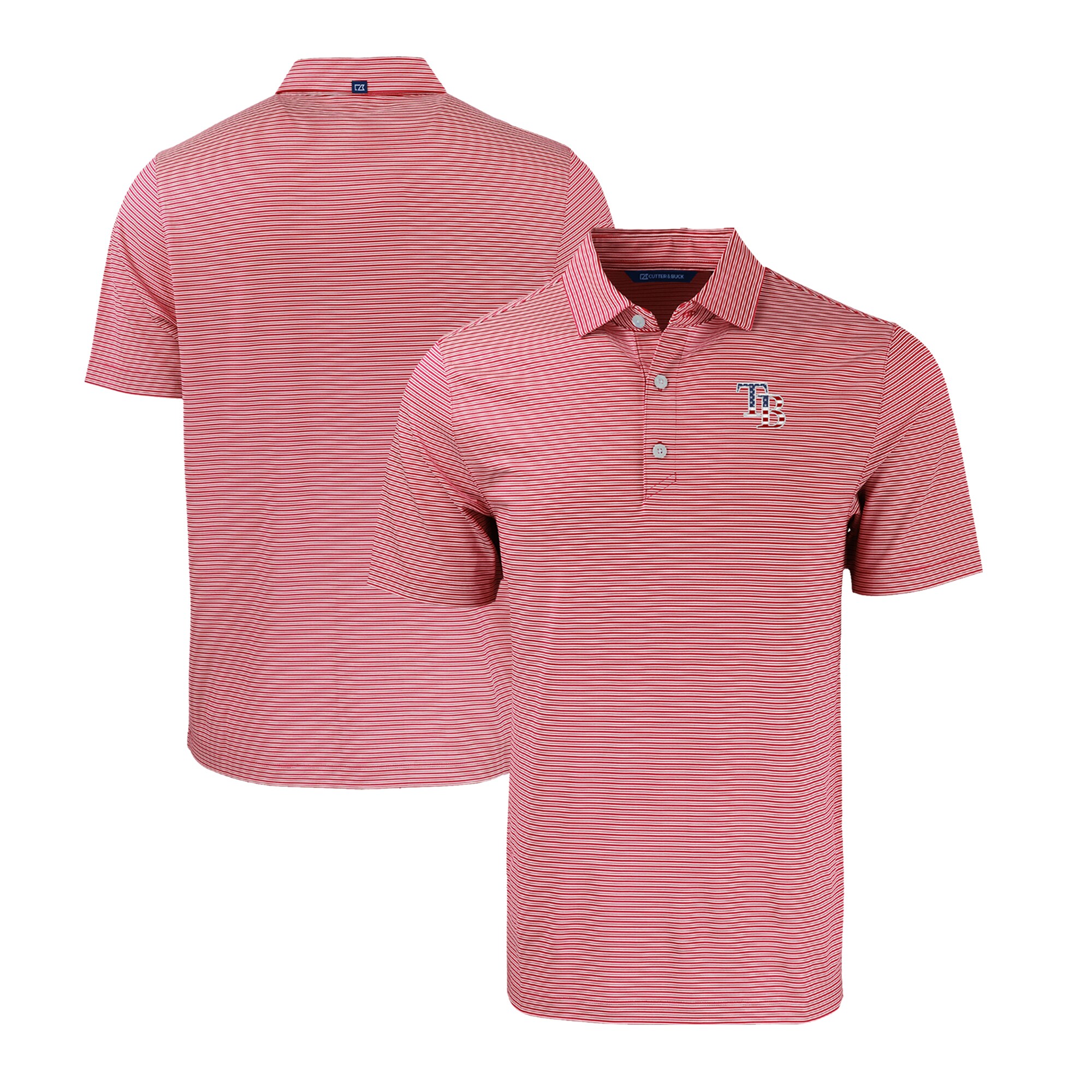 Men's Tampa Bay Rays  Cutter & Buck Red/White Stars & Stripes Big & Tall Forge Eco Double Stripe Stretch Recycled Polo