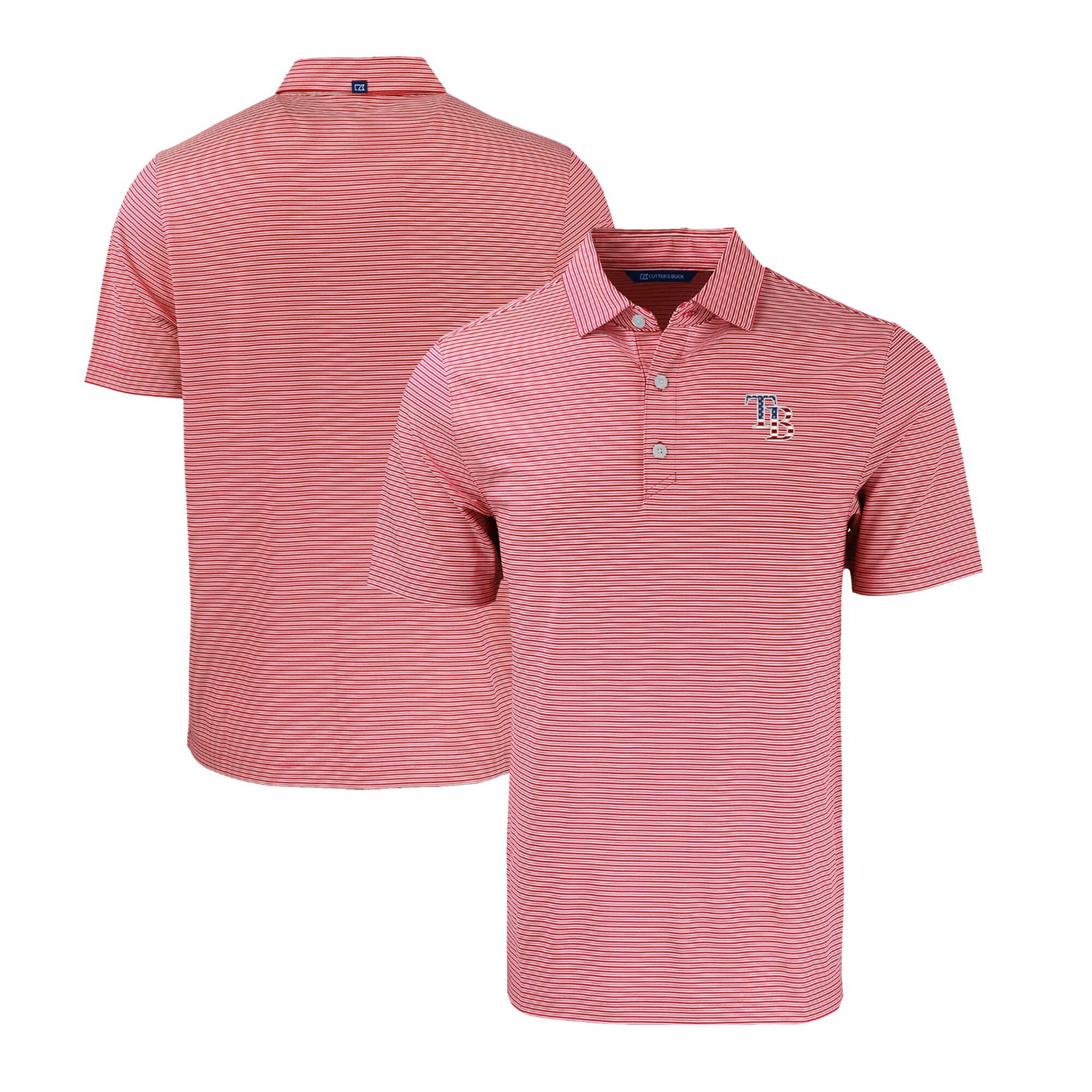 Men's Tampa Bay Rays  Cutter & Buck Red/White Stars & Stripes Forge Eco Double Stripe Stretch Recycled Polo