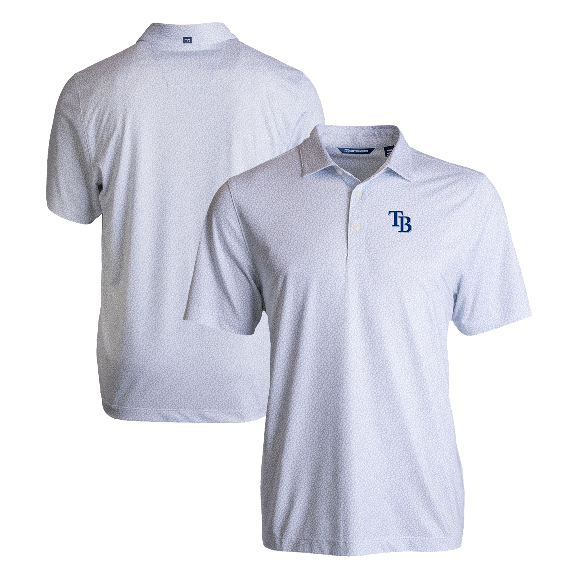 Men's Tampa Bay Rays  Cutter & Buck White Pike Eco Pebble Print Stretch Recycled Polo