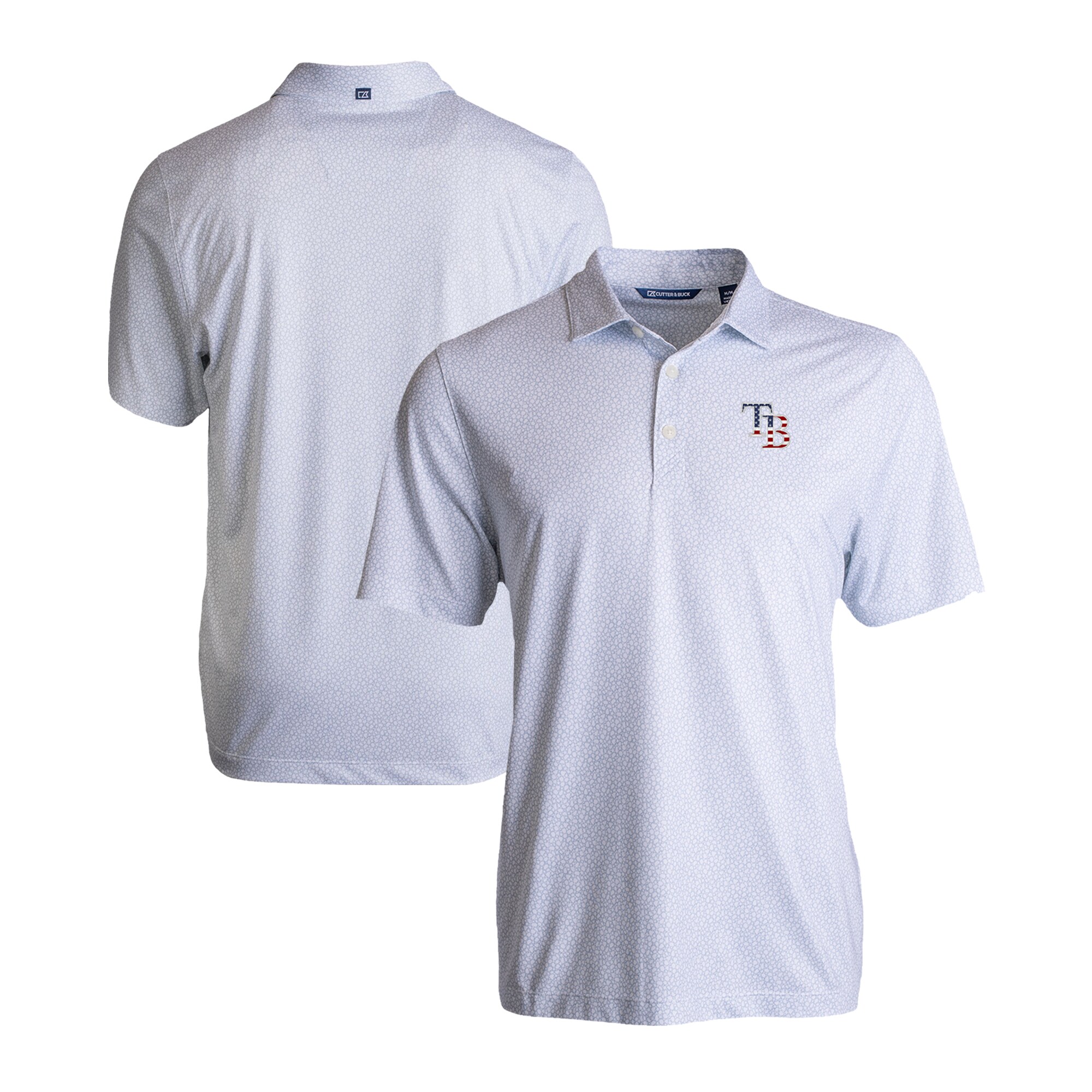 Men's Tampa Bay Rays  Cutter & Buck White Stars & Stripes Pike Eco Pebble Print Stretch Recycled Polo
