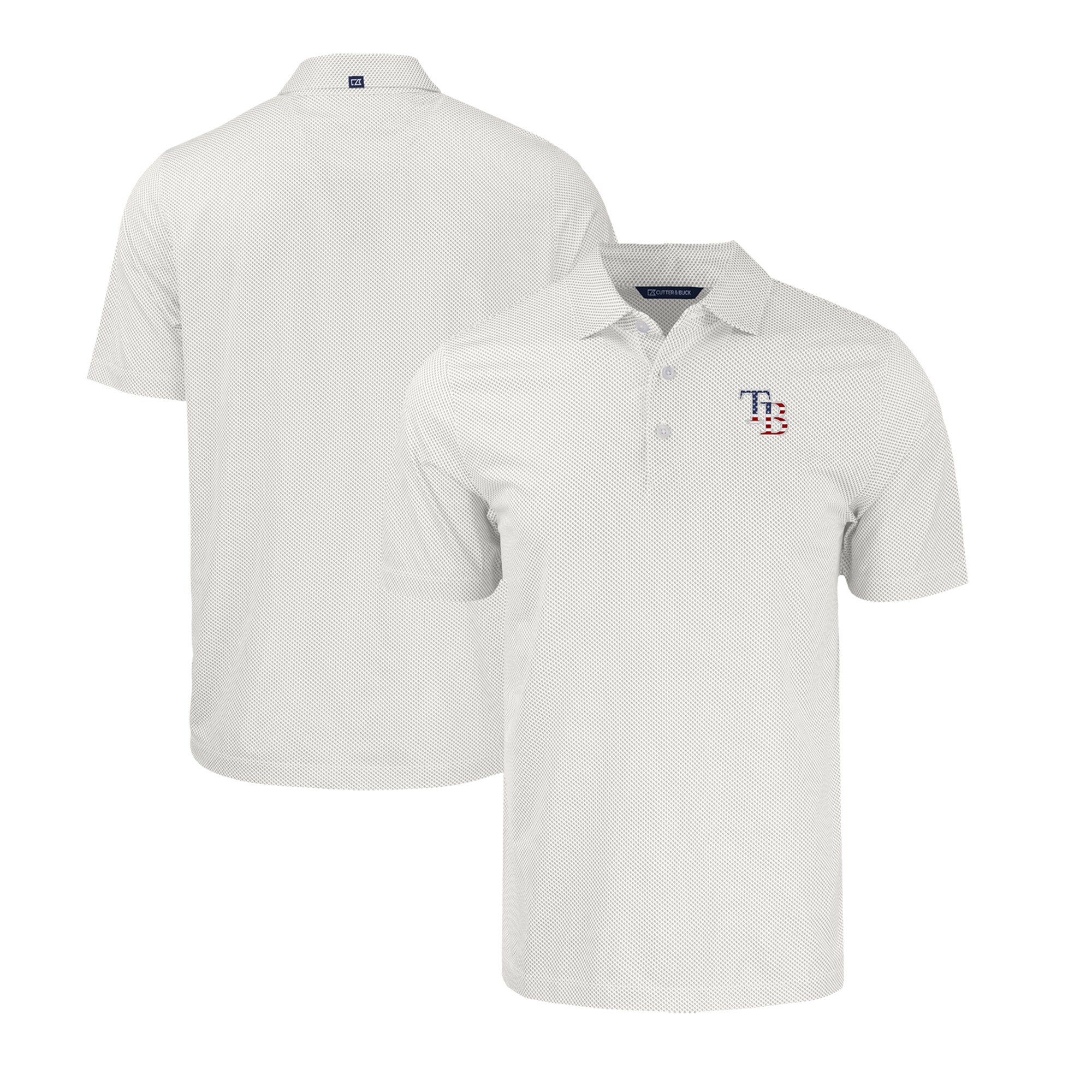 Men's Tampa Bay Rays  Cutter & Buck White/Gray Stars & Stripes Big & Tall Pike Eco Symmetry Print Stretch Recycled Polo