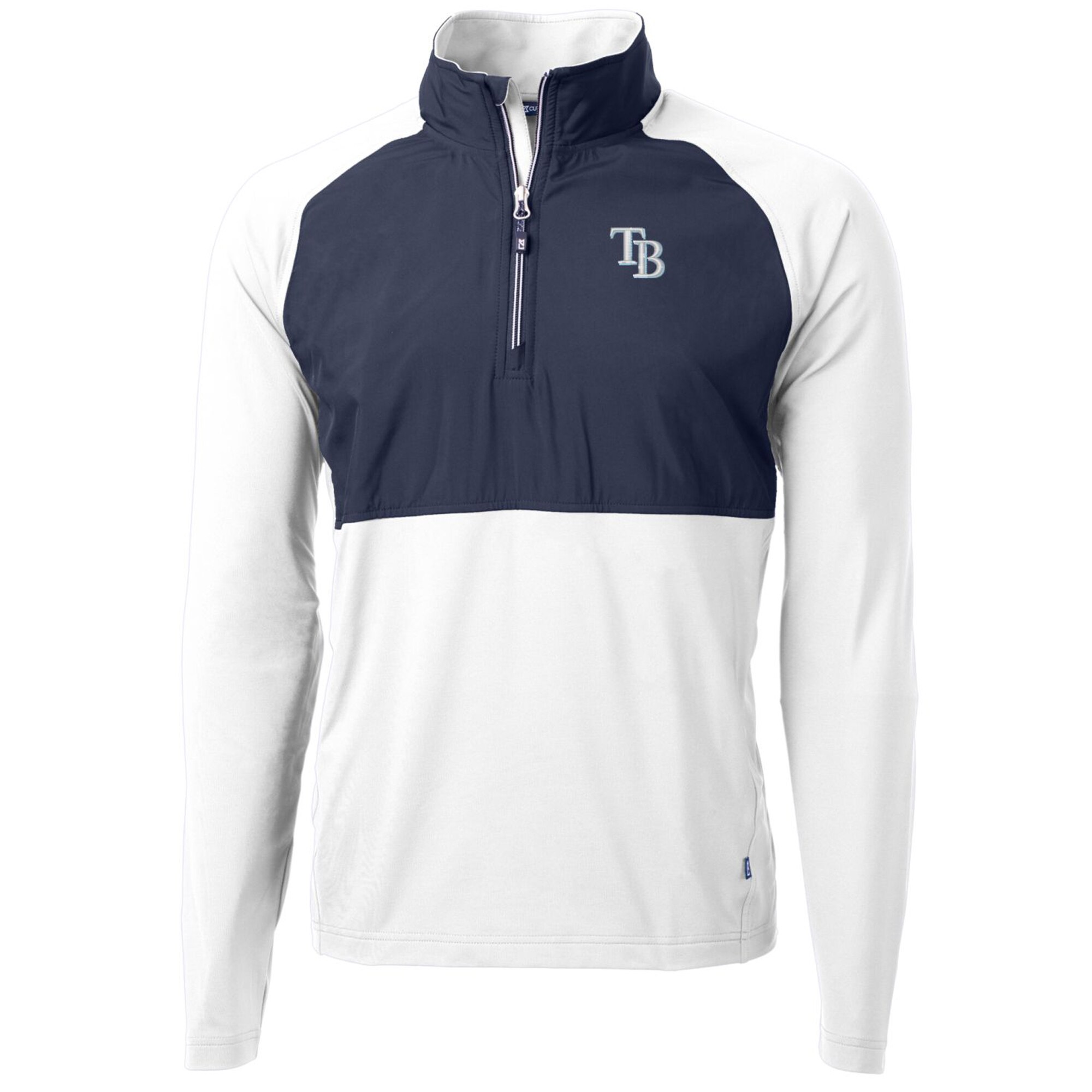 Men's Tampa Bay Rays Cutter & Buck White/Navy Adapt Eco Knit Hybrid Recycled Quarter-Zip Pullover Jacket