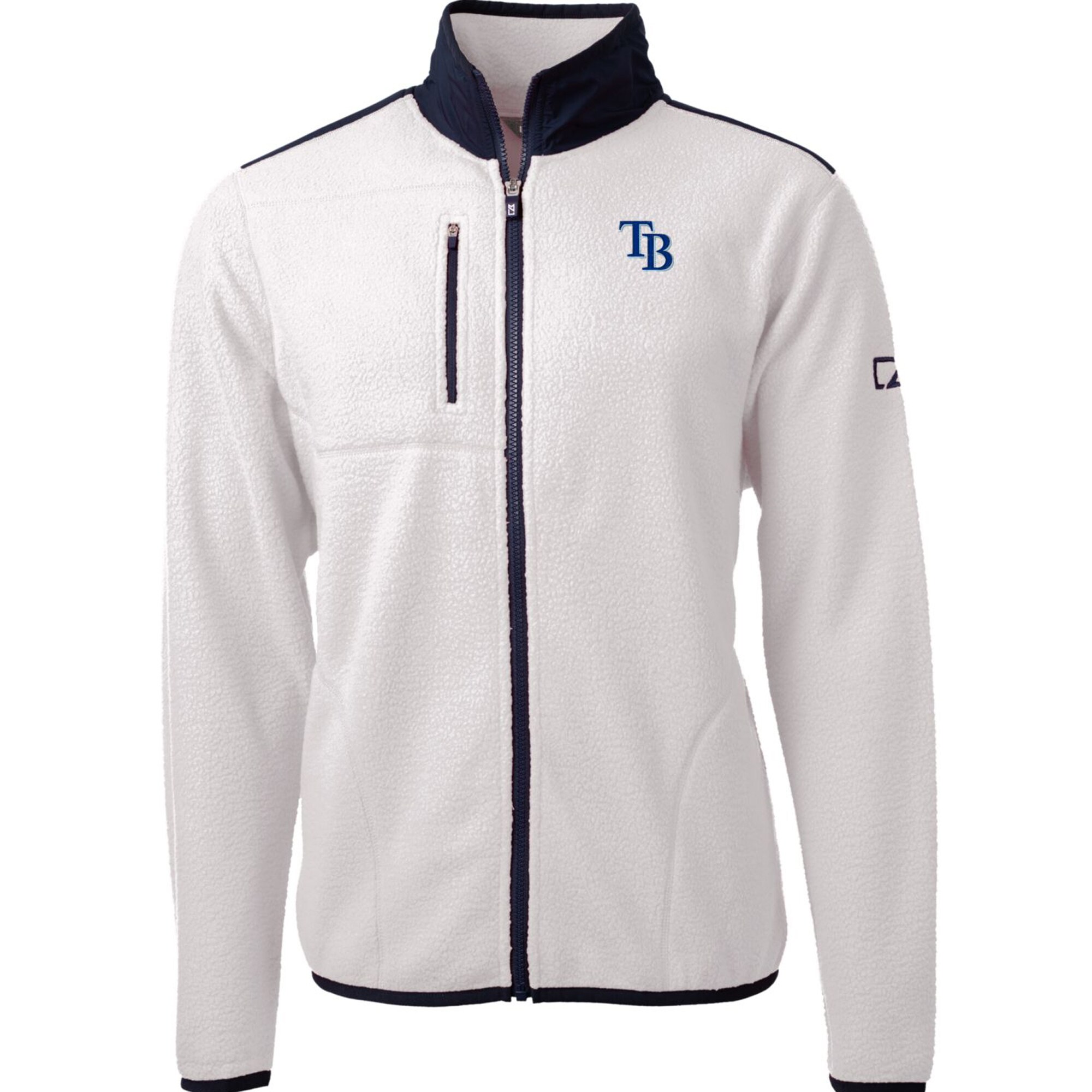Men's Tampa Bay Rays Cutter & Buck White/Navy Cascade Eco Sherpa Fleece Full-Zip Jacket