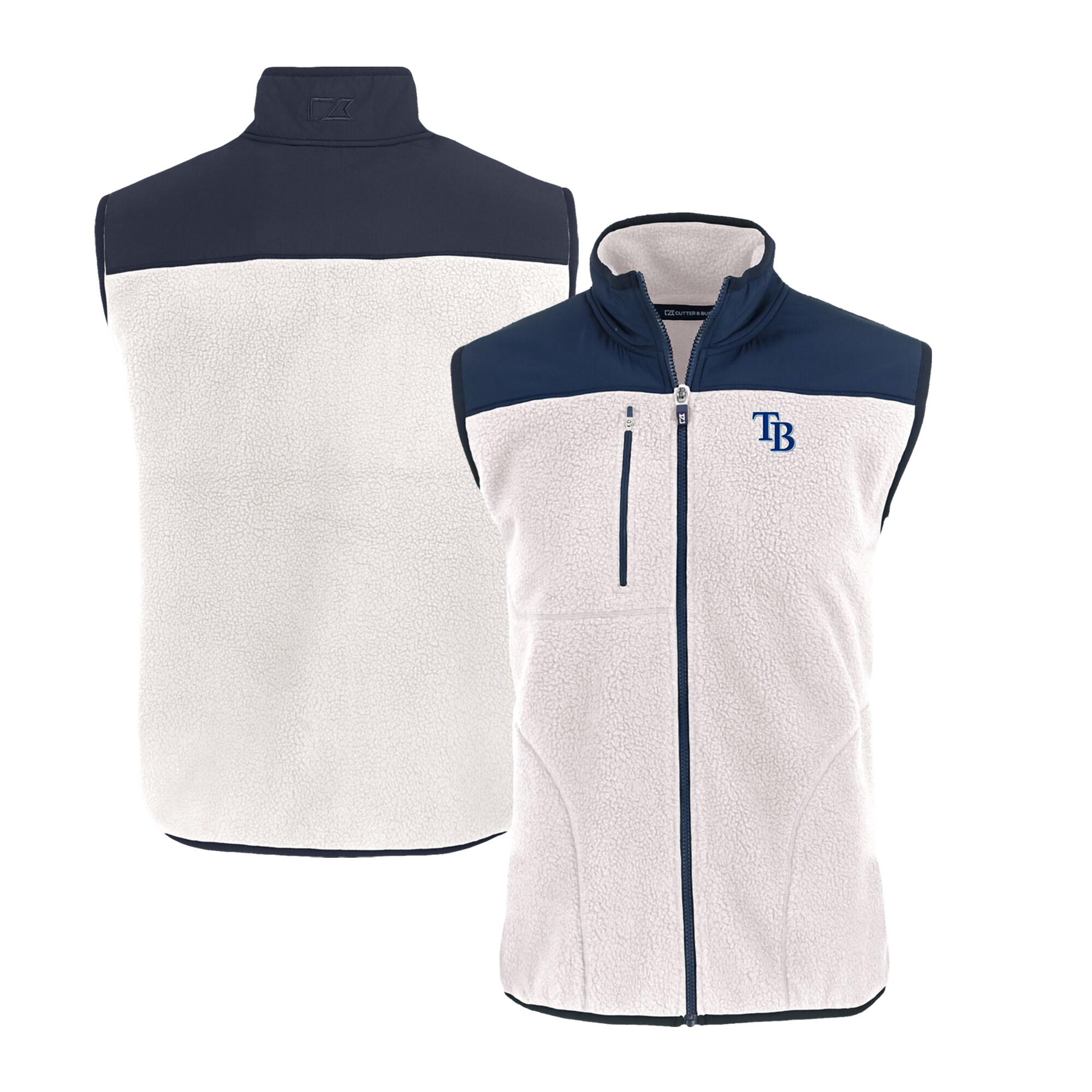 Men's Tampa Bay Rays  Cutter & Buck White/Navy Cascade Eco Sherpa Fleece Full-Zip Vest
