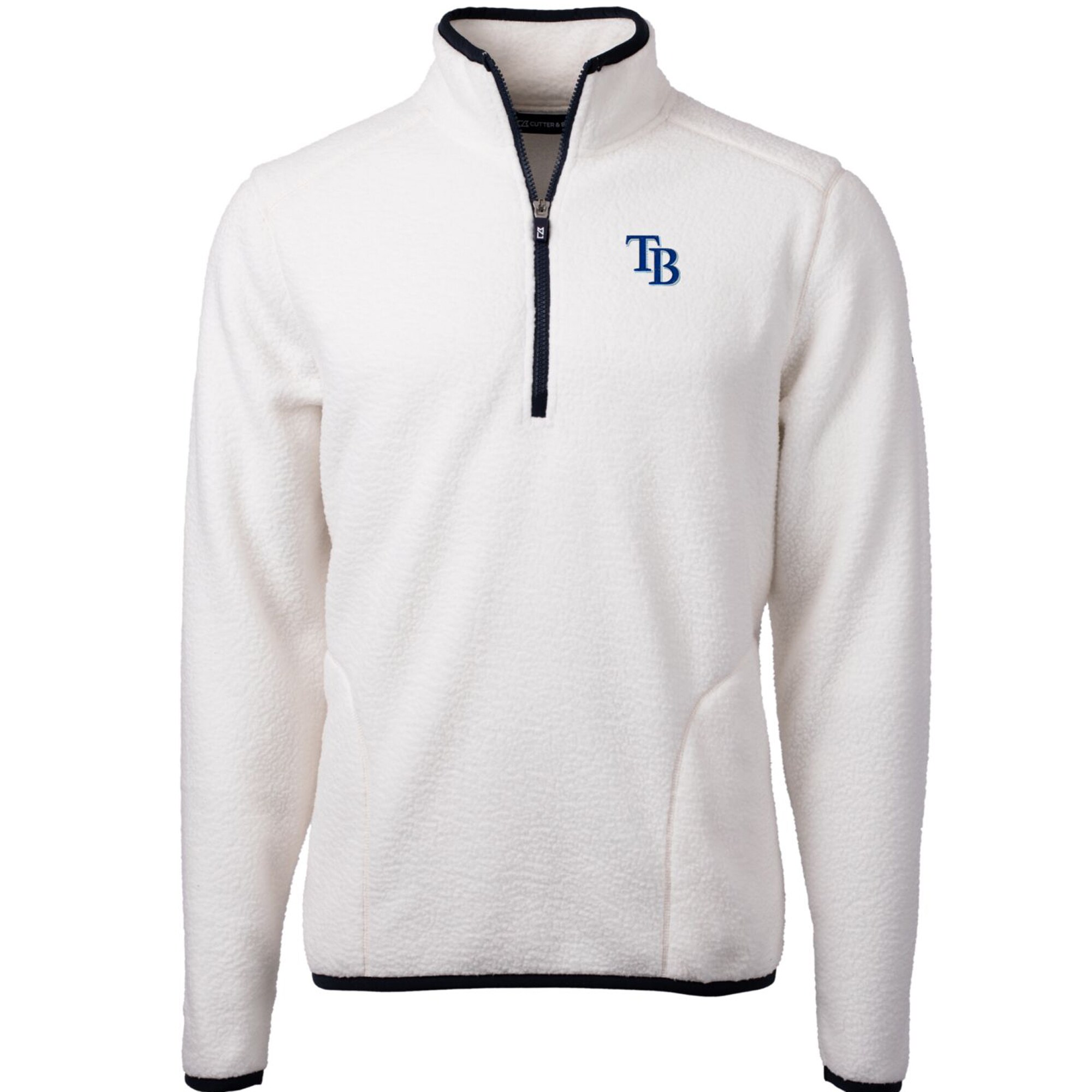 Men's Tampa Bay Rays Cutter & Buck White/Navy Cascade Eco Sherpa Fleece Quarter-Zip Pullover Jacket