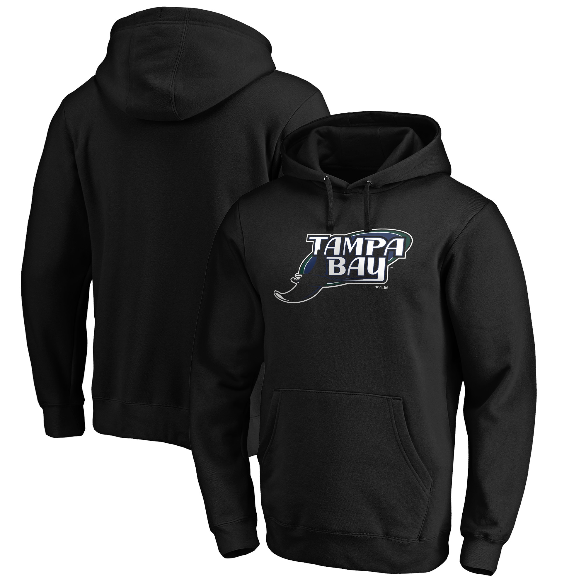 Men's Tampa Bay Rays  Branded Black Cooperstown Collection Huntington Logo Fitted Pullover Hoodie