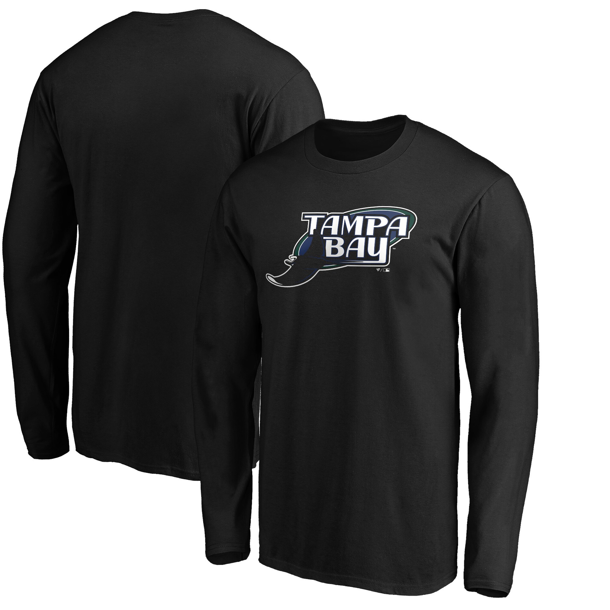 Men's Tampa Bay Rays  Branded Black Cooperstown Collection Huntington Logo Long Sleeve T-Shirt