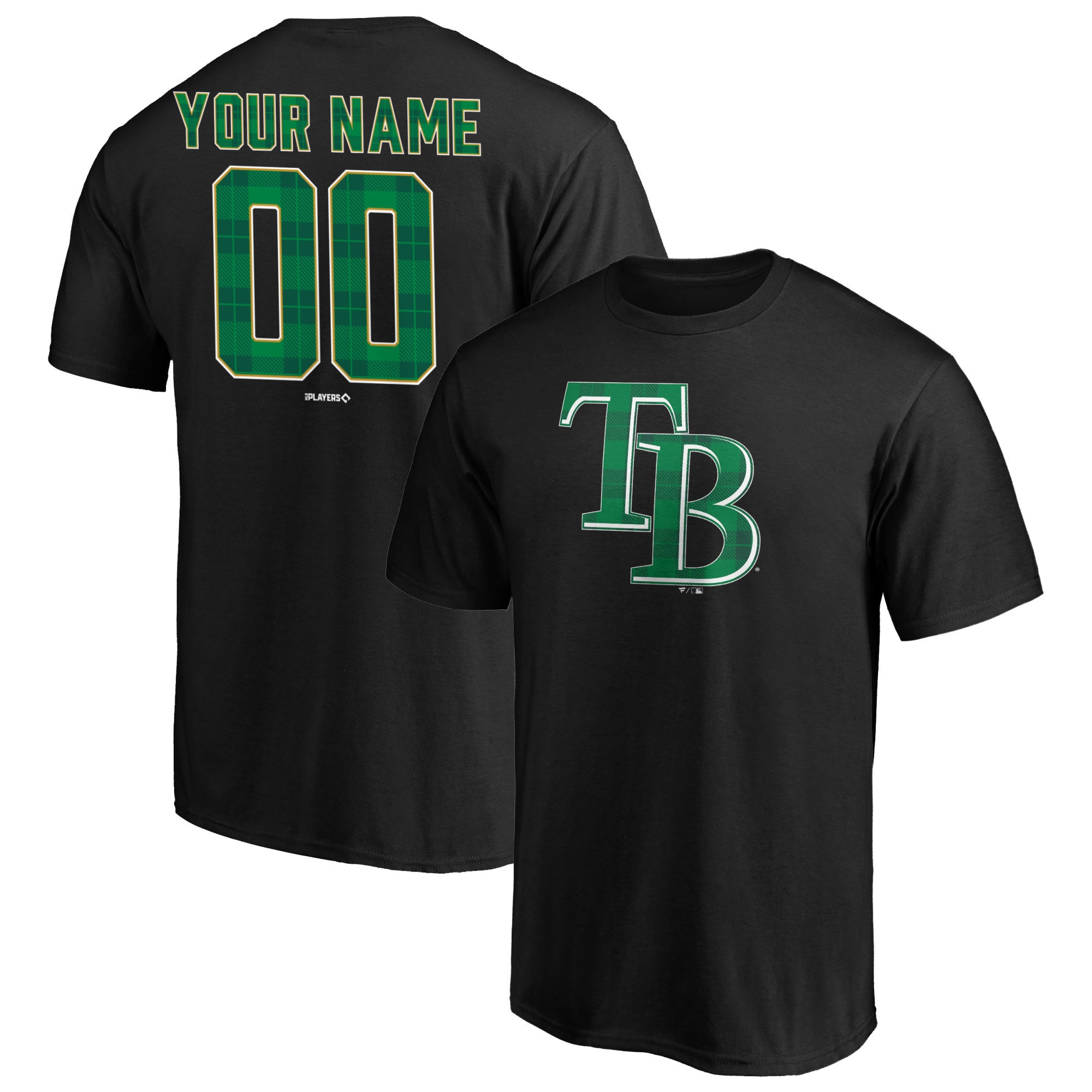 Men's Tampa Bay Rays  Branded Black Emerald Plaid Personalized Name & Number T-Shirt